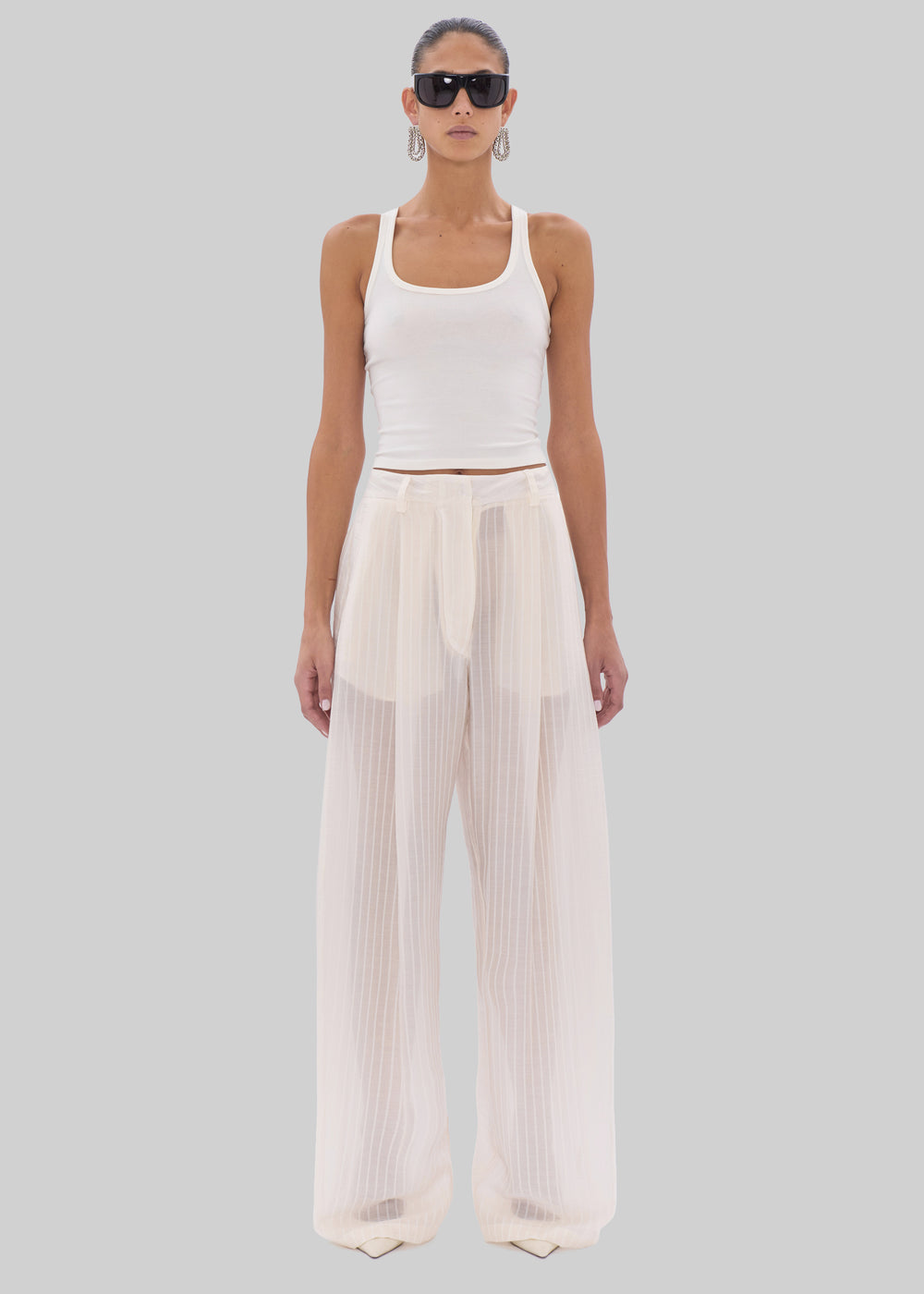 TheLatest Billie Striped Muslin Trousers - White