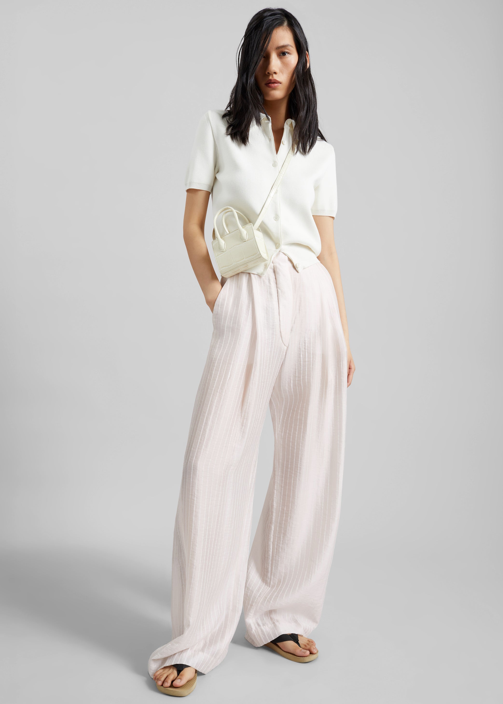 Shop the look image for TheLatest Billie Striped Muslin Trousers - White