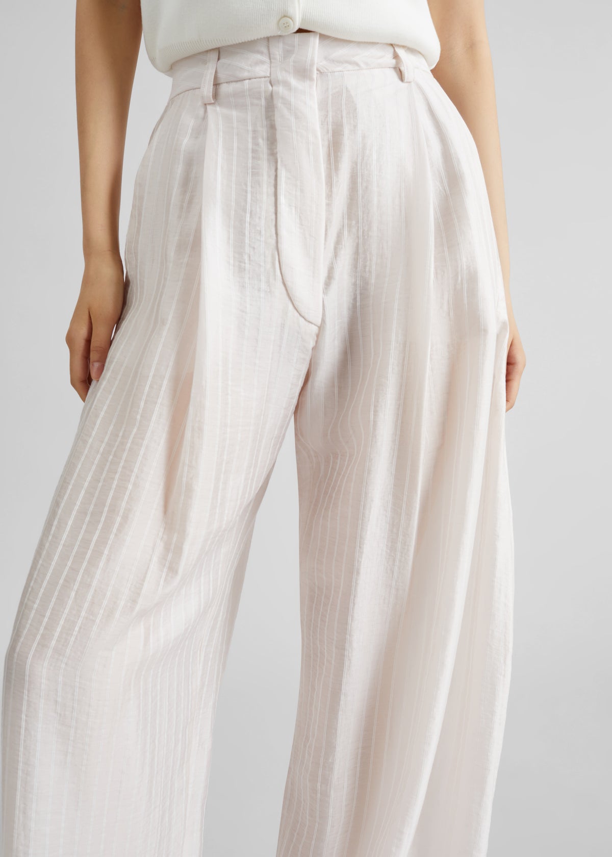 TheLatest Billie Striped Muslin Trousers - White - 3
