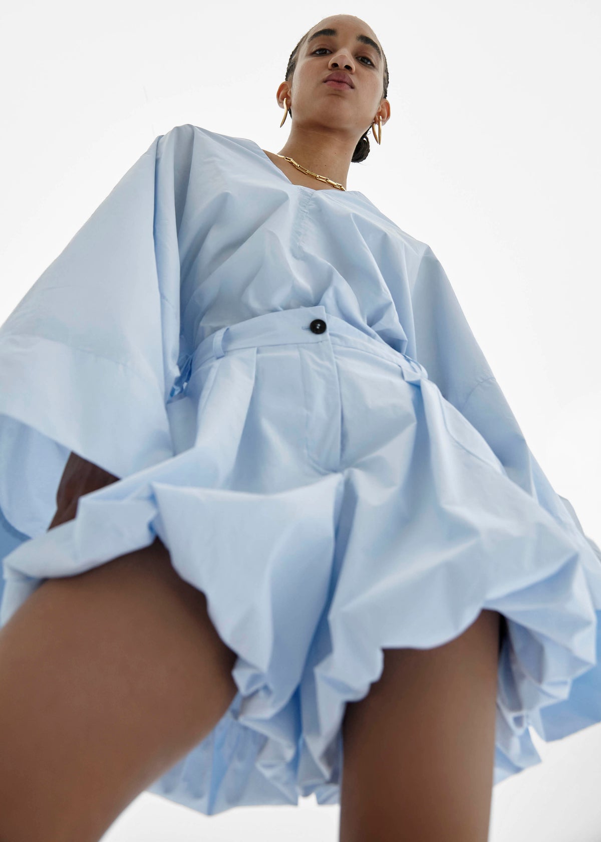 light blue dress shorts TheLatest Dafne Shorts