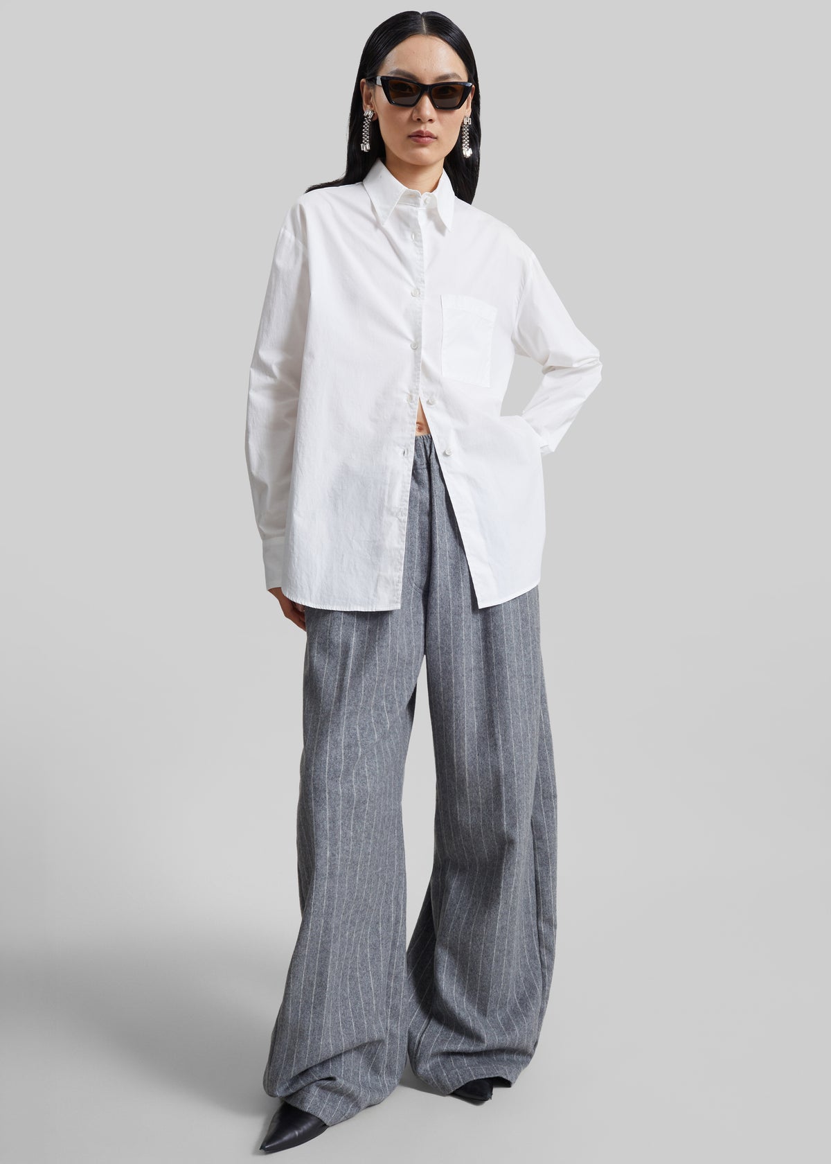 TheLatest Dora Pinstripe Wool Trousers - Light Grey - 3