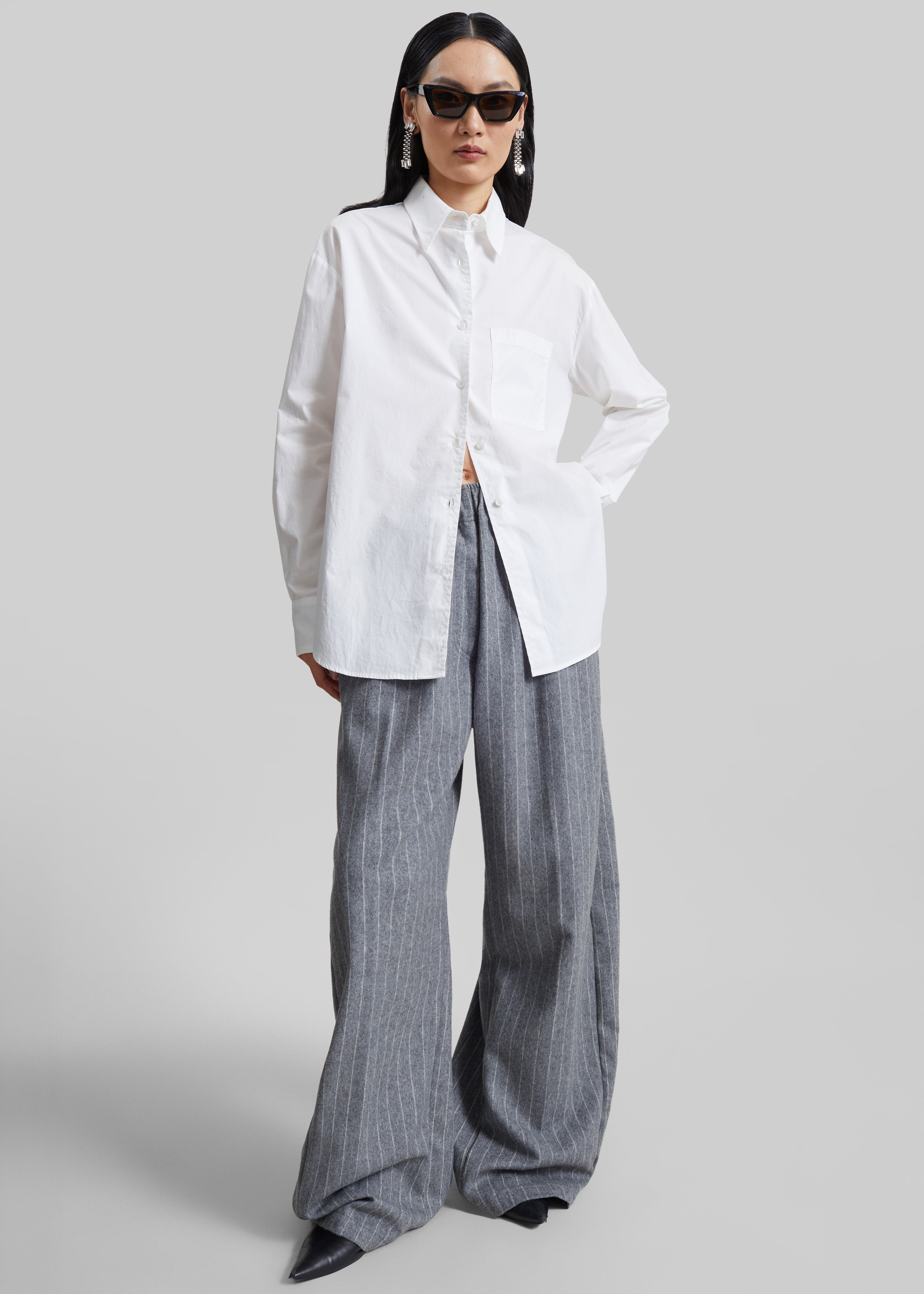 TheLatest Dora Pinstripe Wool Trousers - Light Grey - 3
