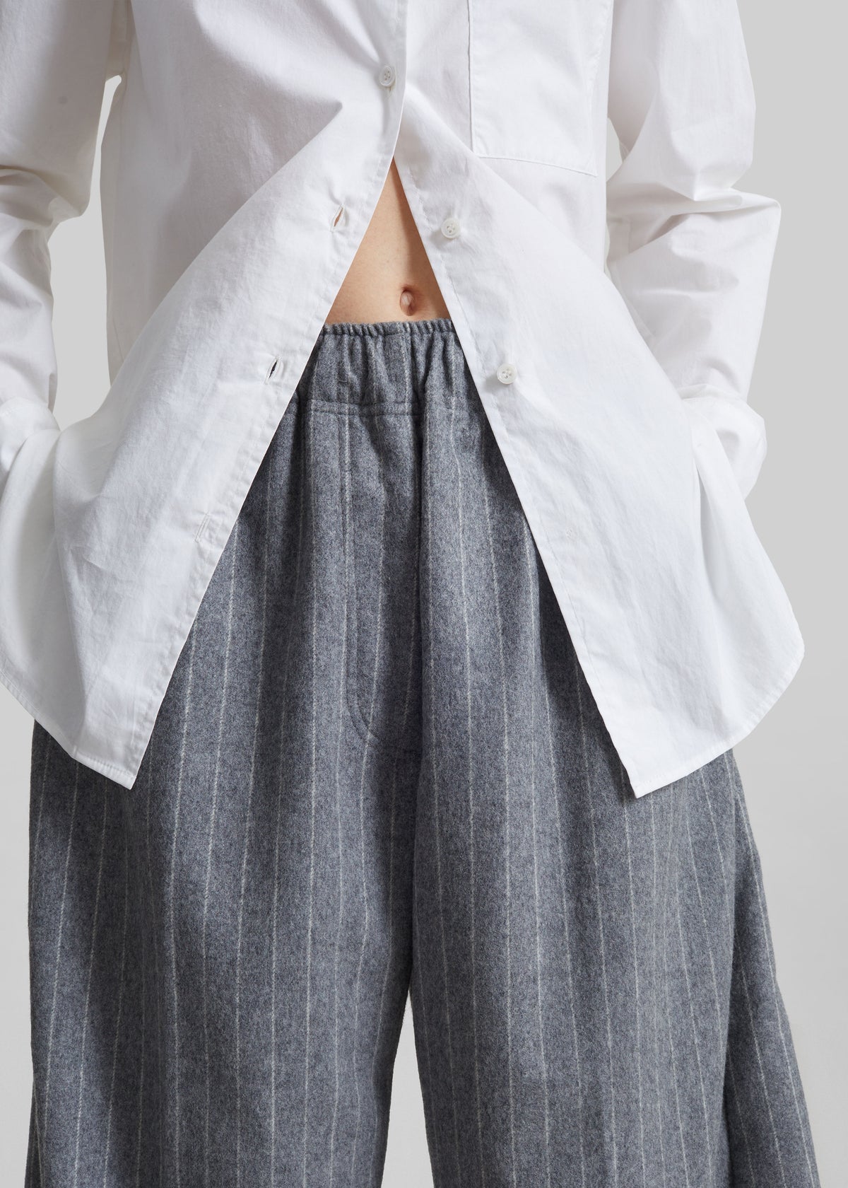 TheLatest Dora Pinstripe Wool Trousers - Light Grey - 4
