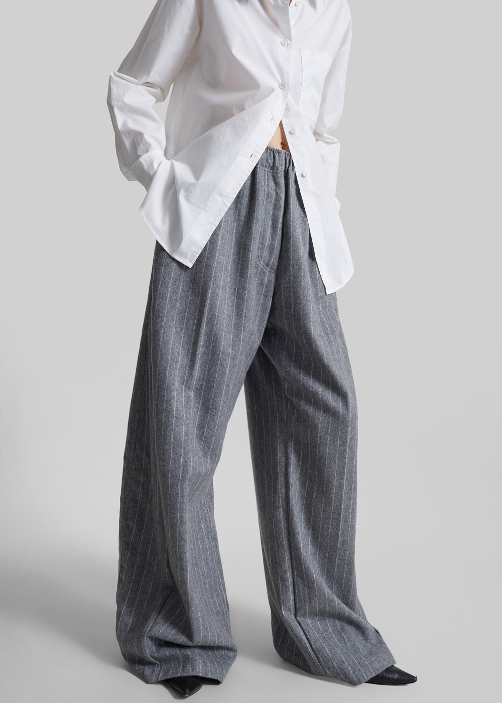 TheLatest Dora Pinstripe Wool Trousers - Light Grey - 1