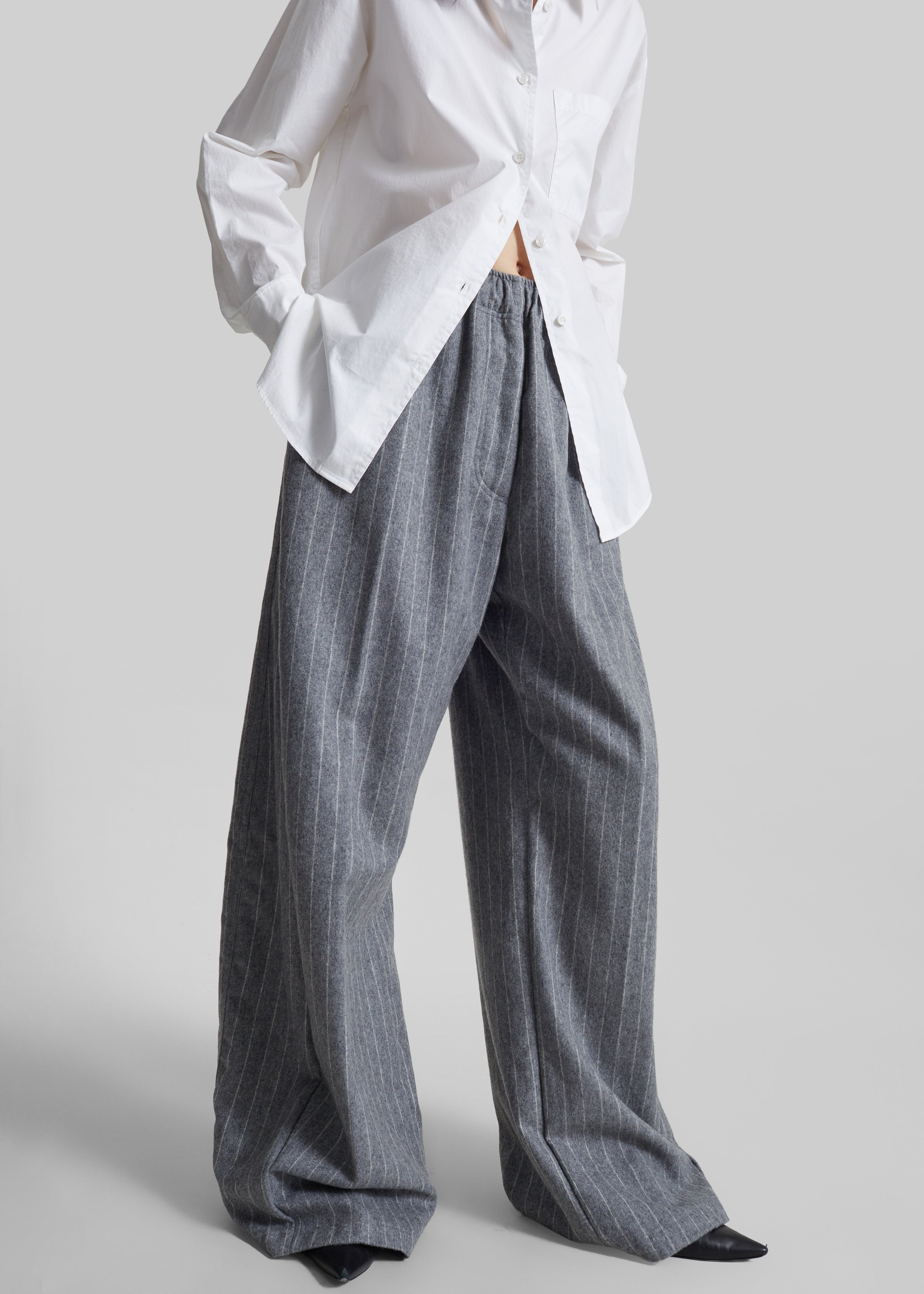 TheLatest Dora Pinstripe Wool Trousers - Light Grey - 2