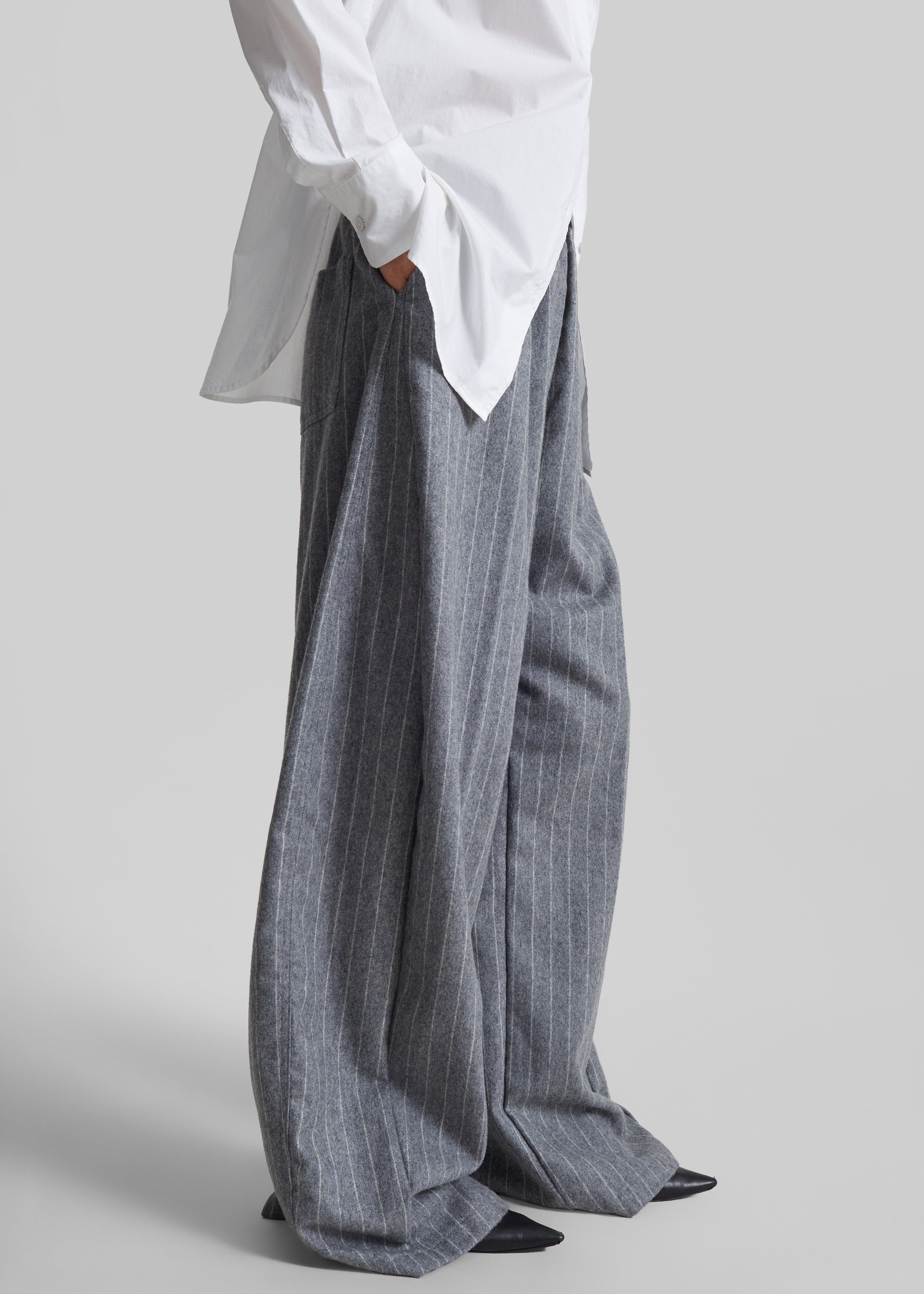 TheLatest Dora Pinstripe Wool Trousers - Light Grey - 5