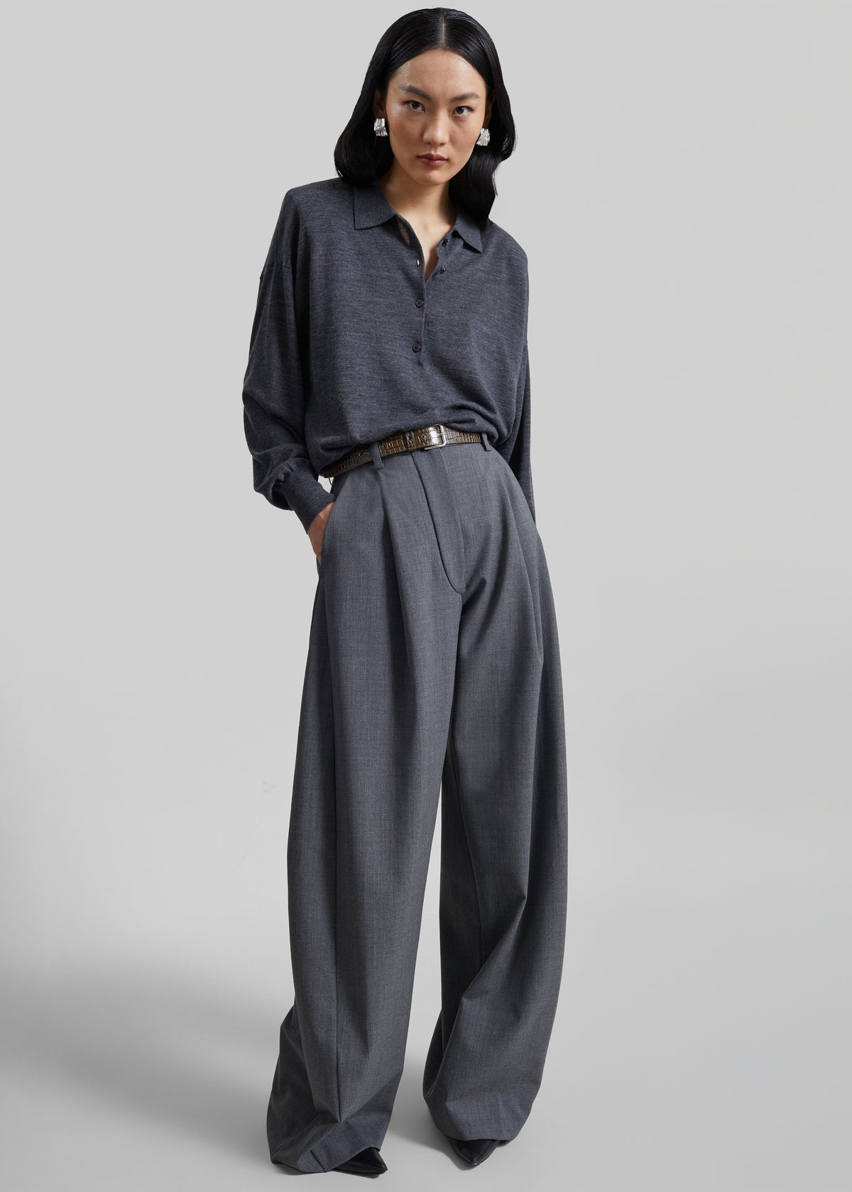 TheLatest Billie Wool Trousers - Grey Melange - 4