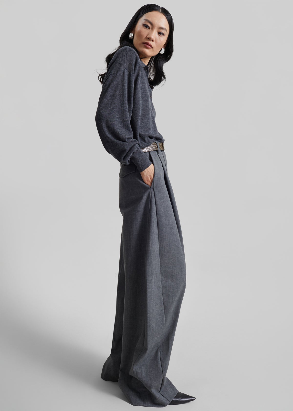 TheLatest Billie Wool Trousers - Grey Melange - 1
