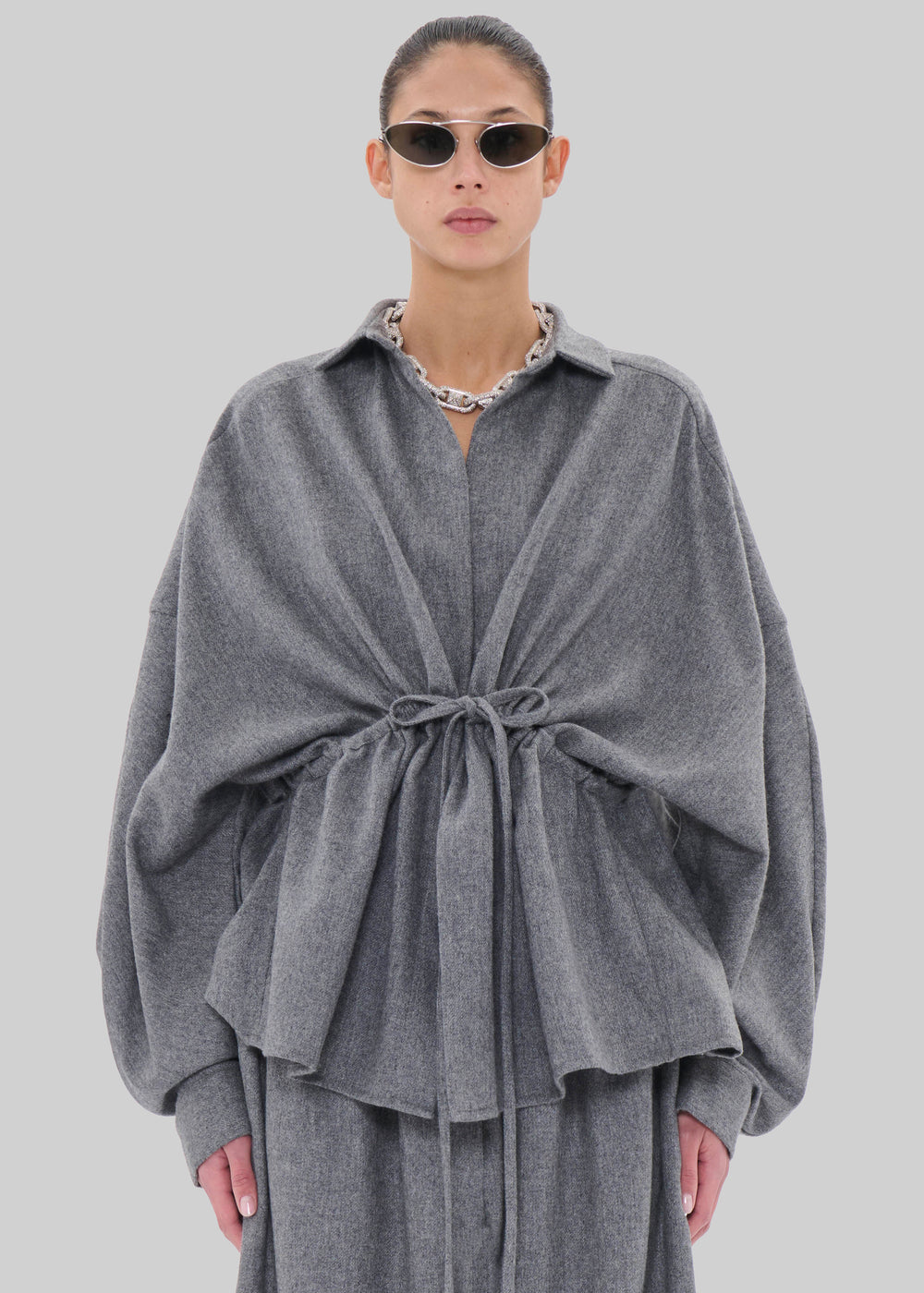 TheLatest Dalida Flannel Wool Shirt - Light Grey