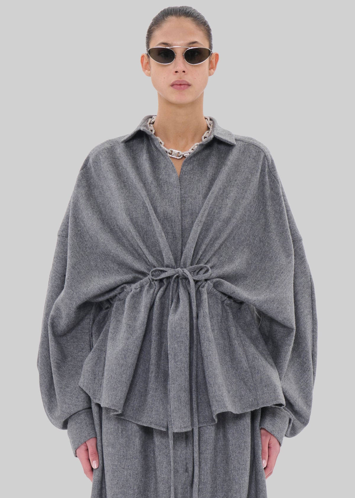 TheLatest Dalida Flannel Wool Shirt - Light Grey