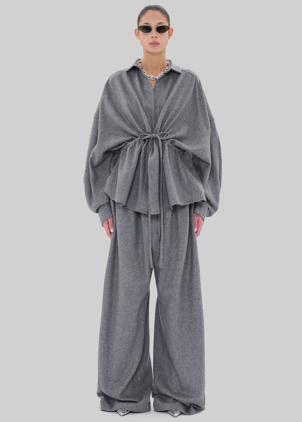 TheLatest Dalida Flannel Wool Shirt - Light Grey - 1