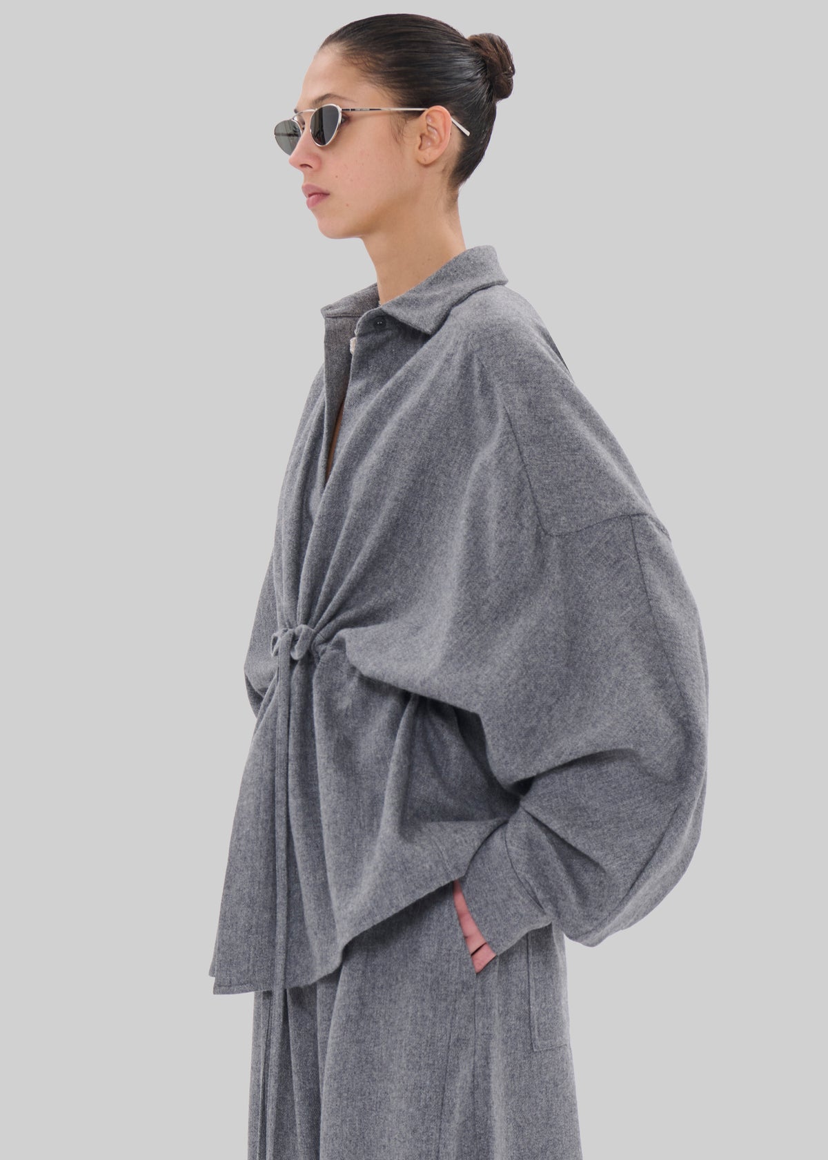 TheLatest Dalida Flannel Wool Shirt - Light Grey