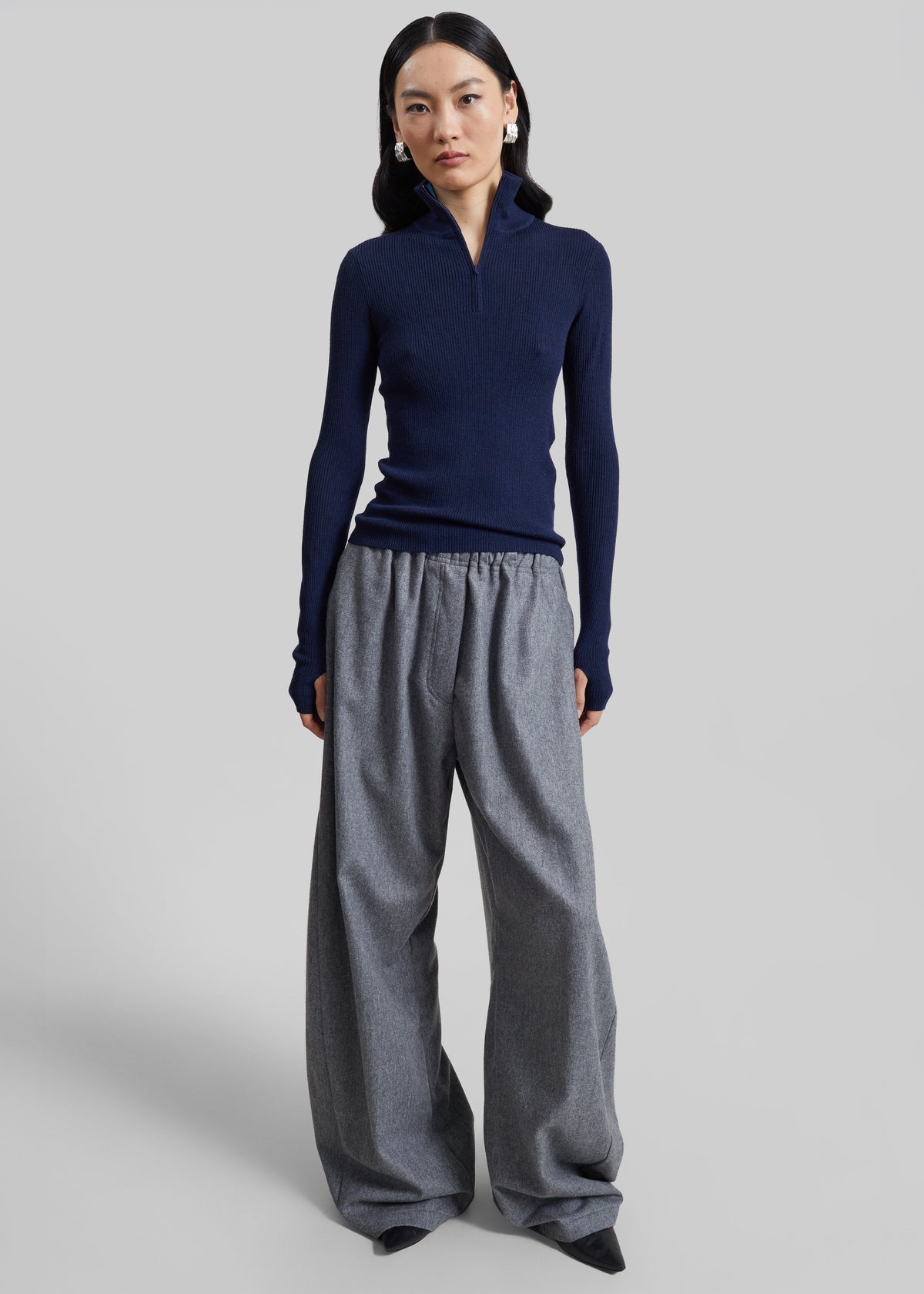 TheLatest Dora Flannel Wool Trousers - Light Grey - 5