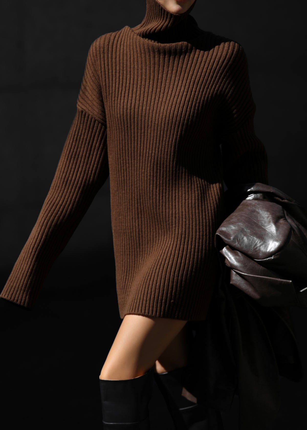 Thelma Ribbed Sweater Dress - Brown The Frankie Shop Thelma Ribbed Sweater Dress - Brown The Frankie Shop