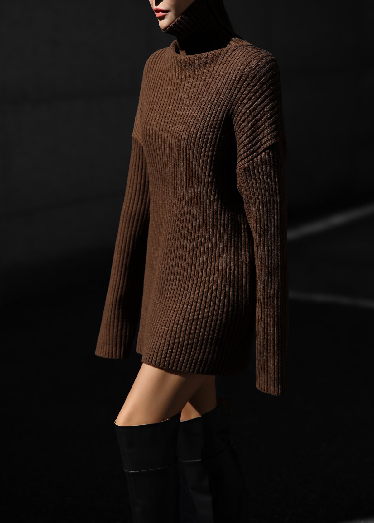 Thelma Ribbed Sweater Dress - Brown The Frankie Shop Thelma Ribbed Sweater Dress - Brown The Frankie Shop