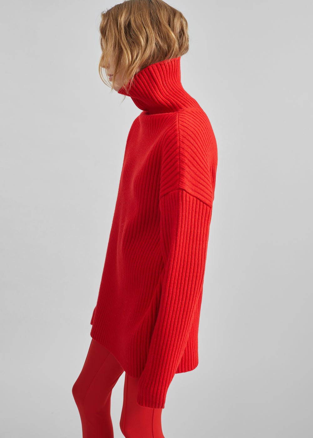 Thelma Ribbed Sweater Dress - Red