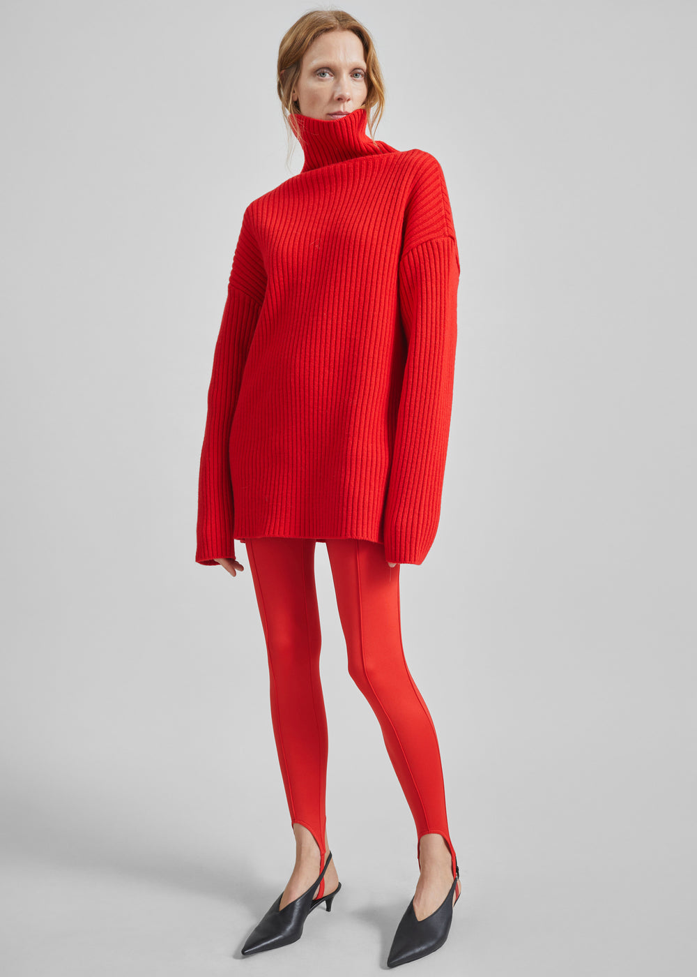 Thelma Ribbed Sweater Dress - Red - 1
