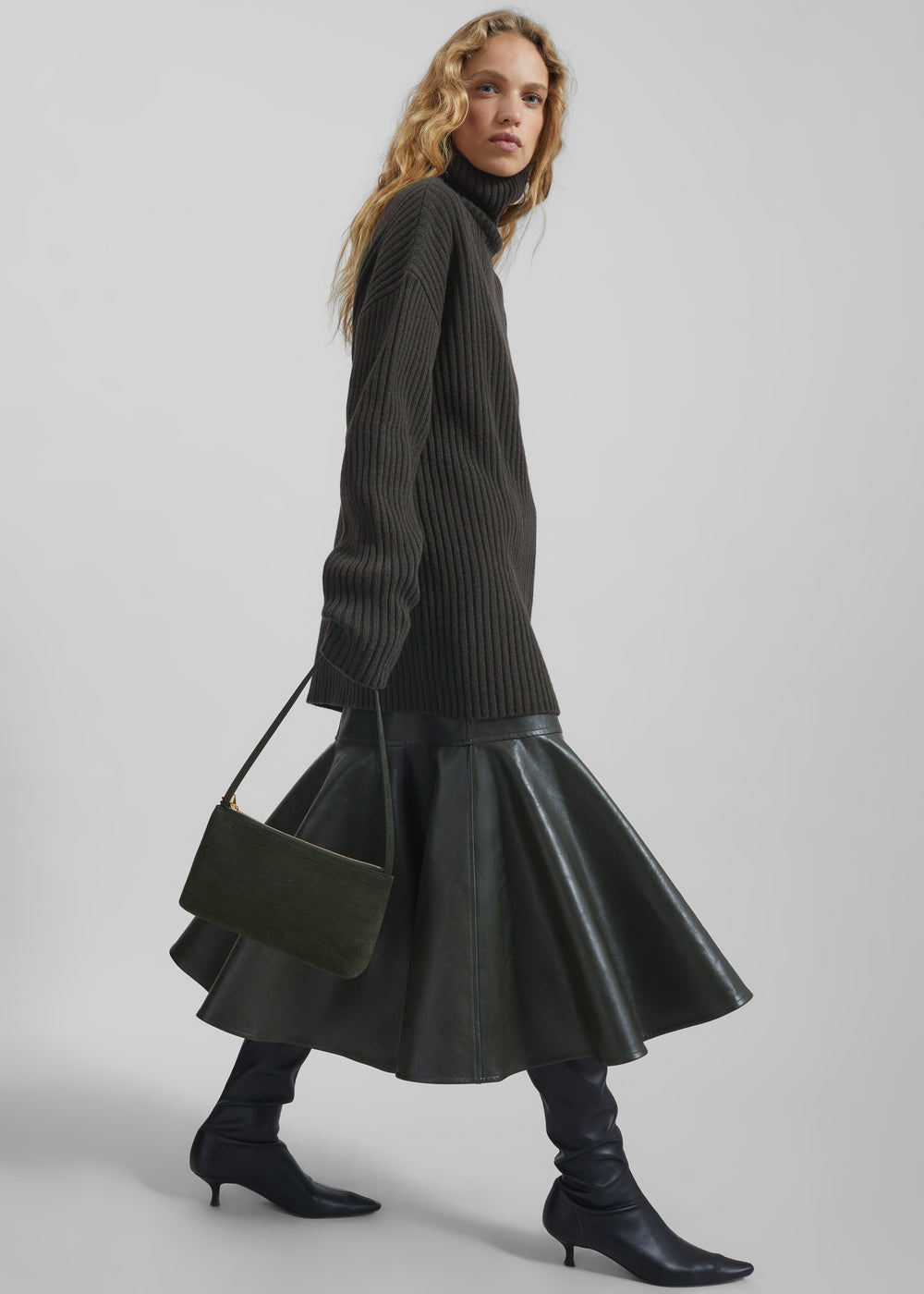 Thelma Ribbed Sweater Dress - Khaki - 1