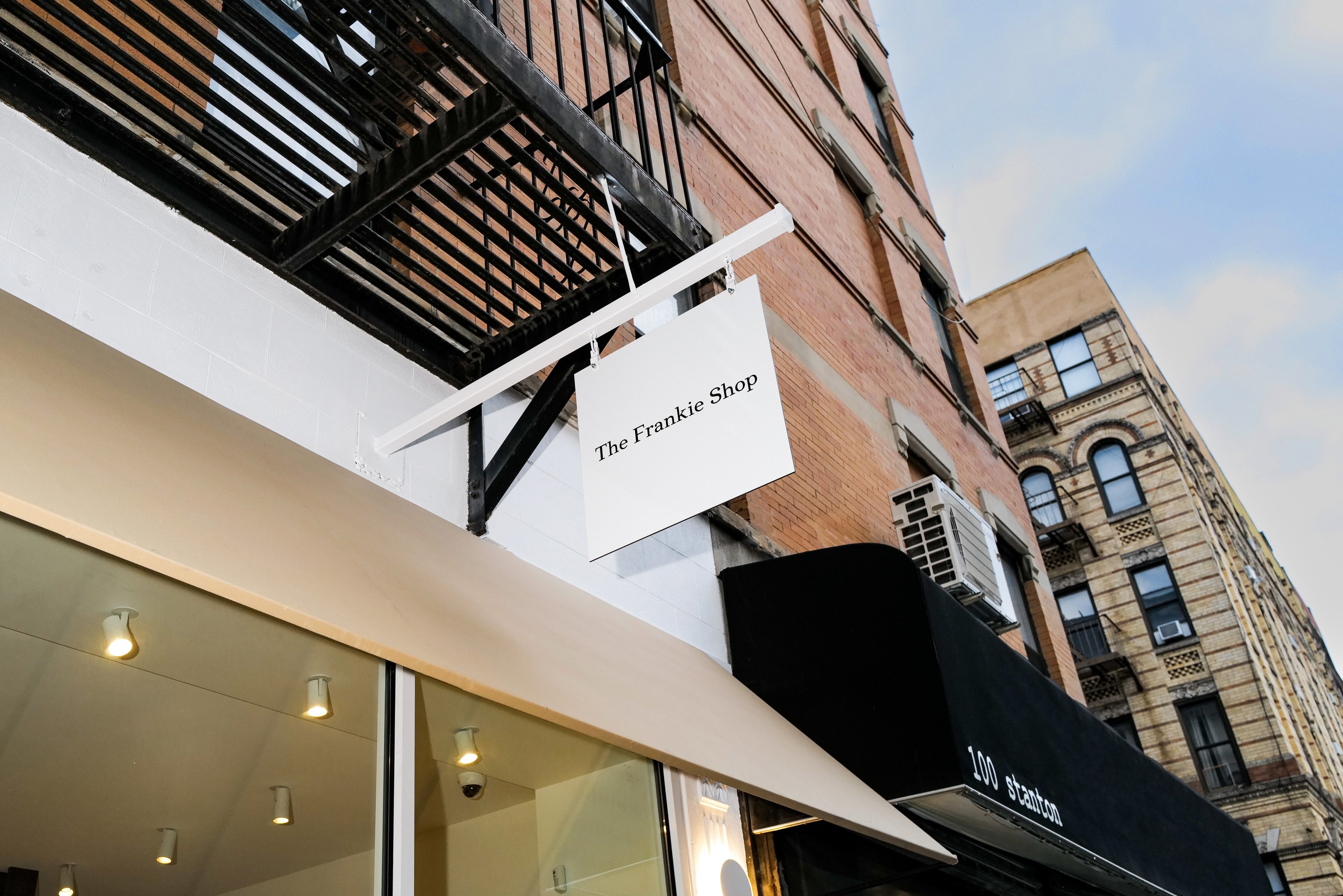 Image of The Frankie Shop store signage out the front of the store in the Lower East Side New York. 