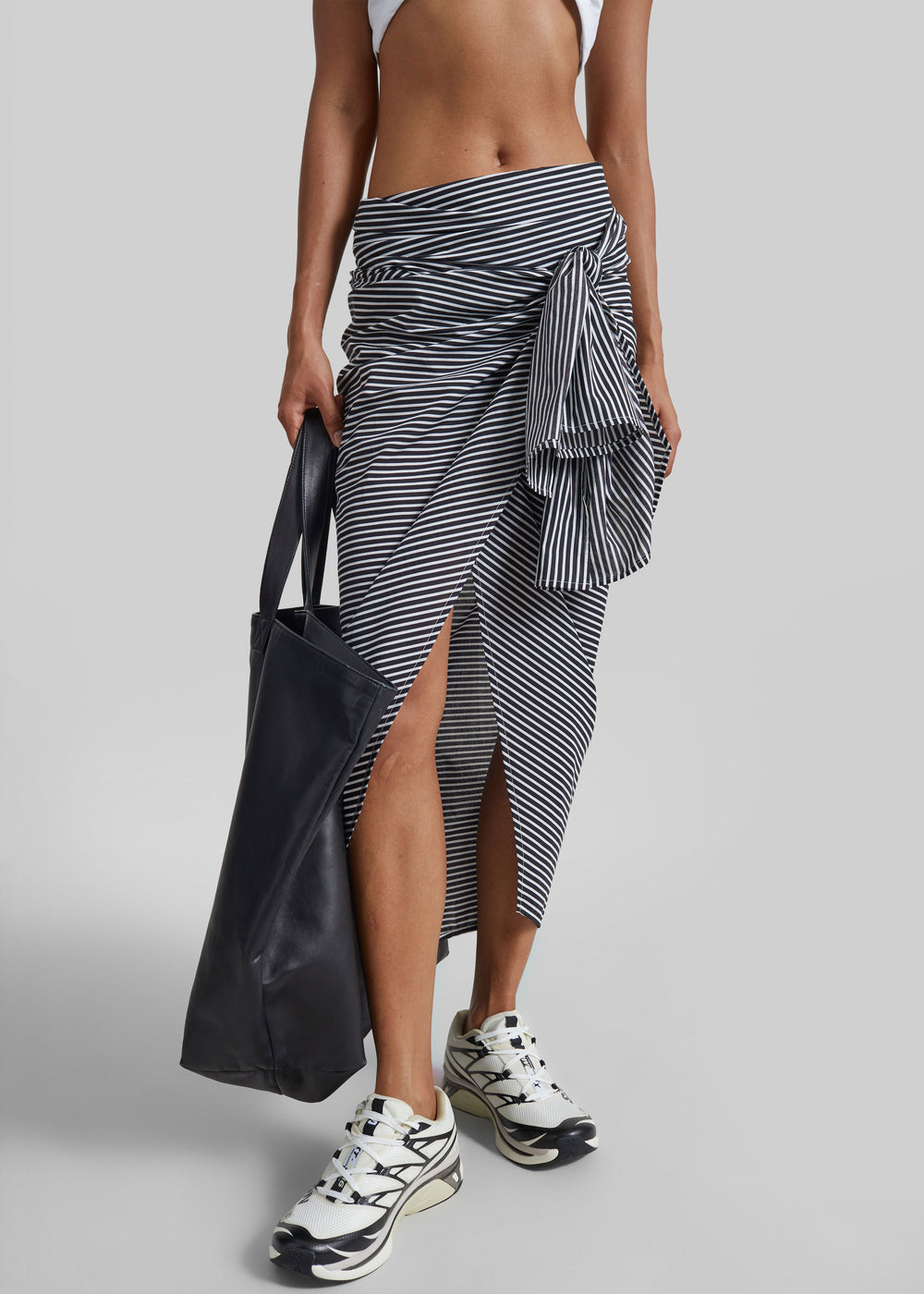 Thira Wrap Skirt - Black/White Stripe - 1
