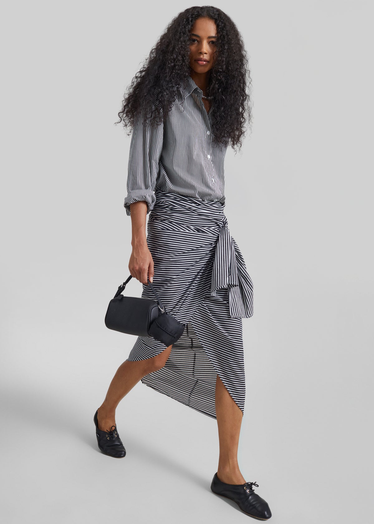 Thira Wrap Skirt - Black/White Stripe - 3