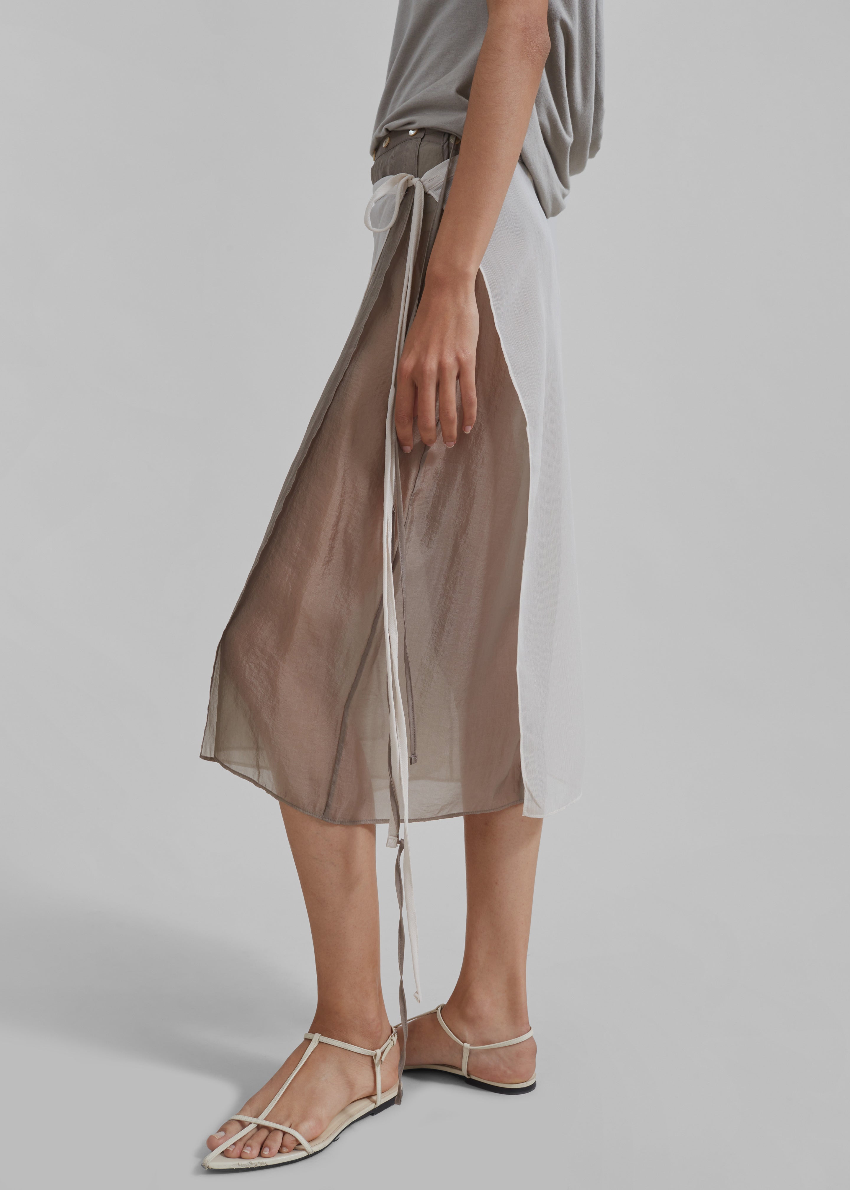 Tia Sheer Layered Skirt - Beige - 5