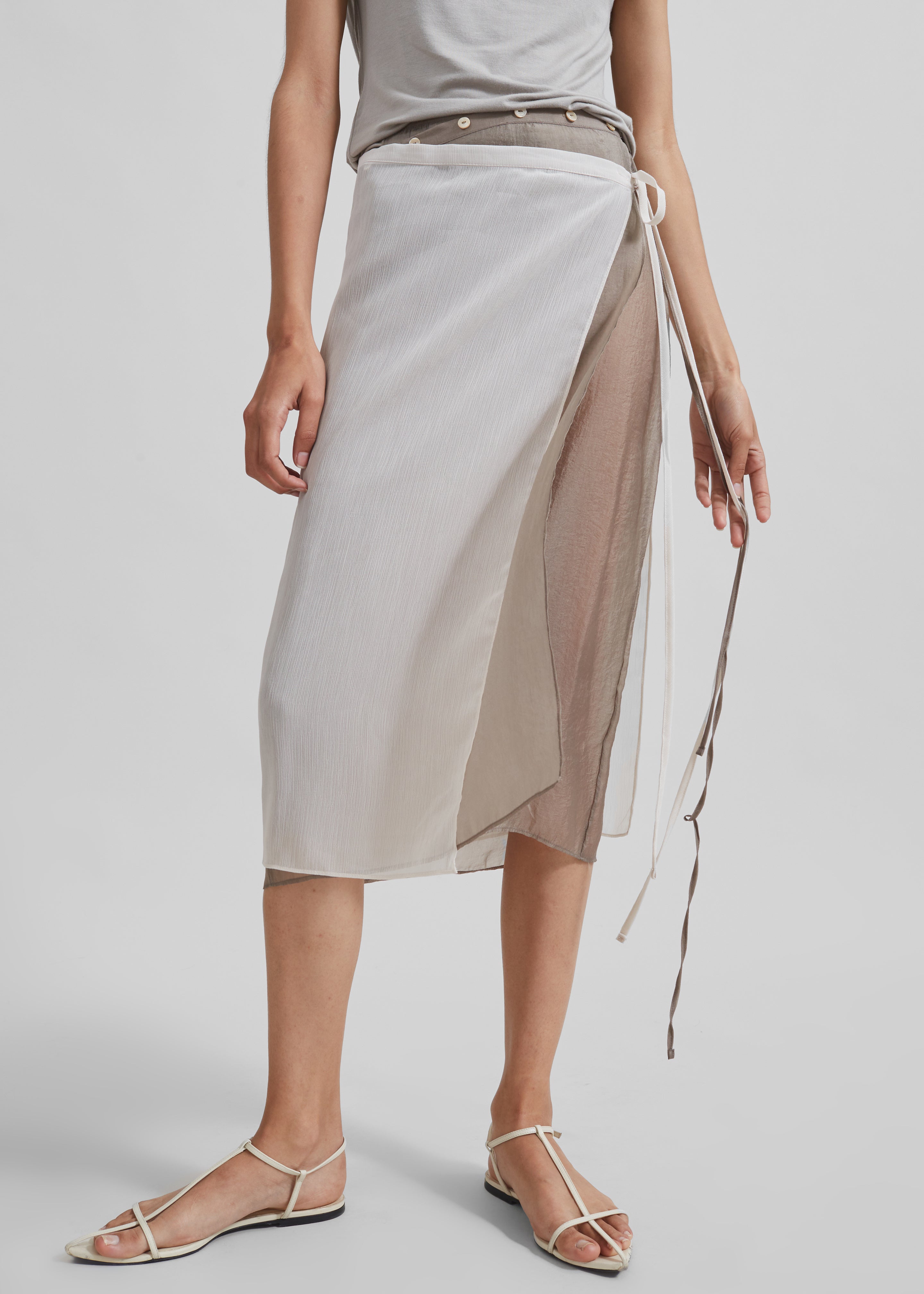 Tia Sheer Layered Skirt - Beige - 8