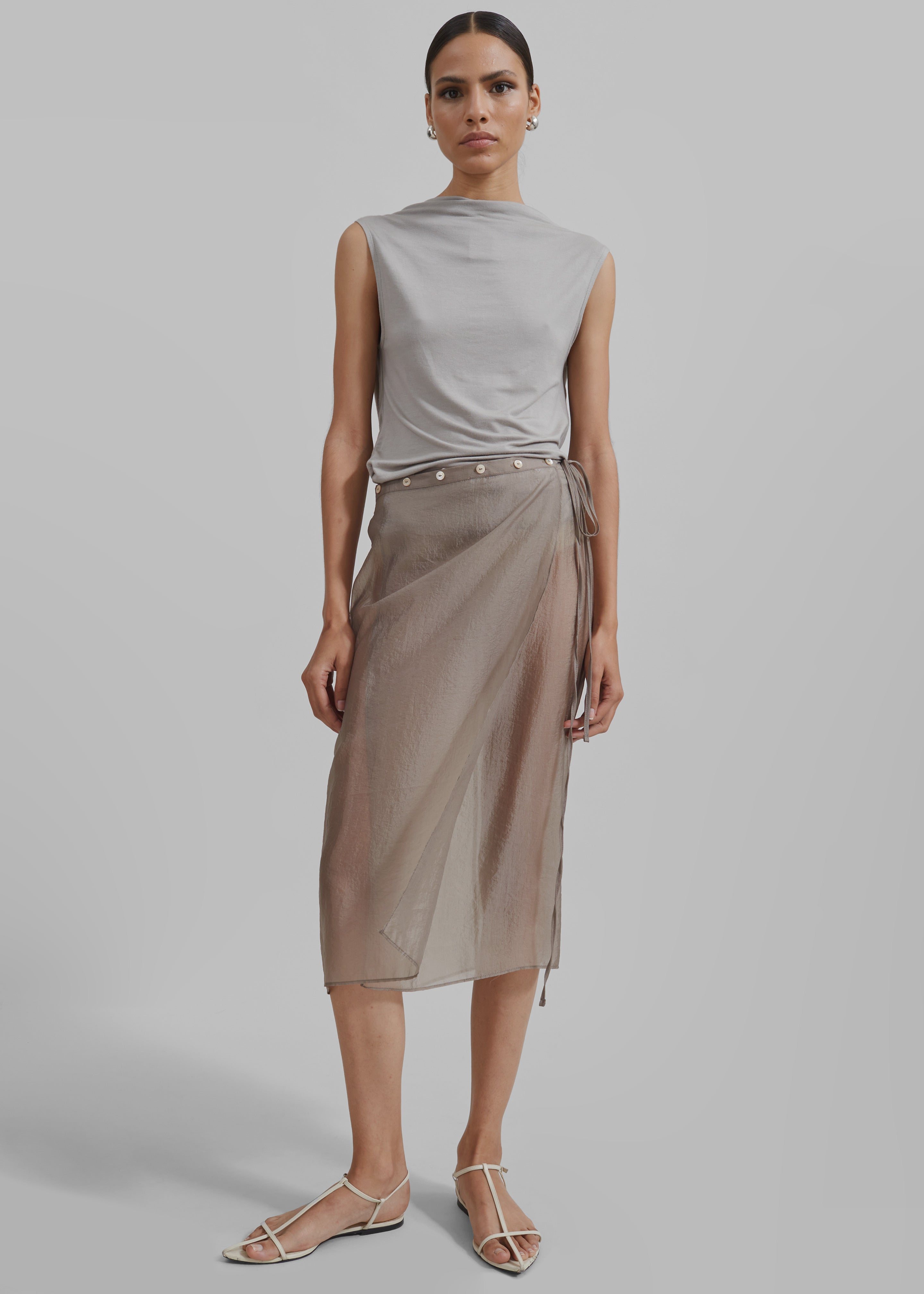 Tia Sheer Layered Skirt - Beige - 1