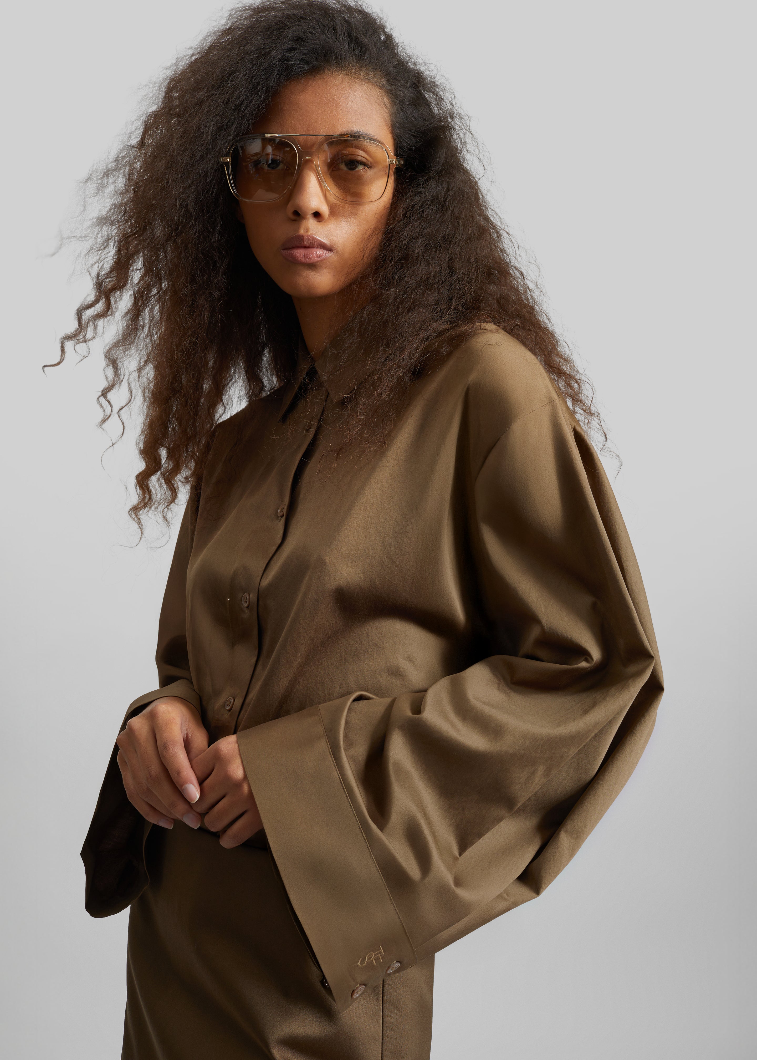 Tila Satin Wide Sleeve Shirt - Brown – The Frankie Shop