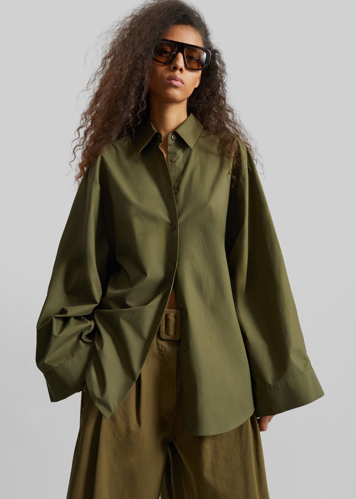 Tila Wide Sleeve Shirt - Olive - 1