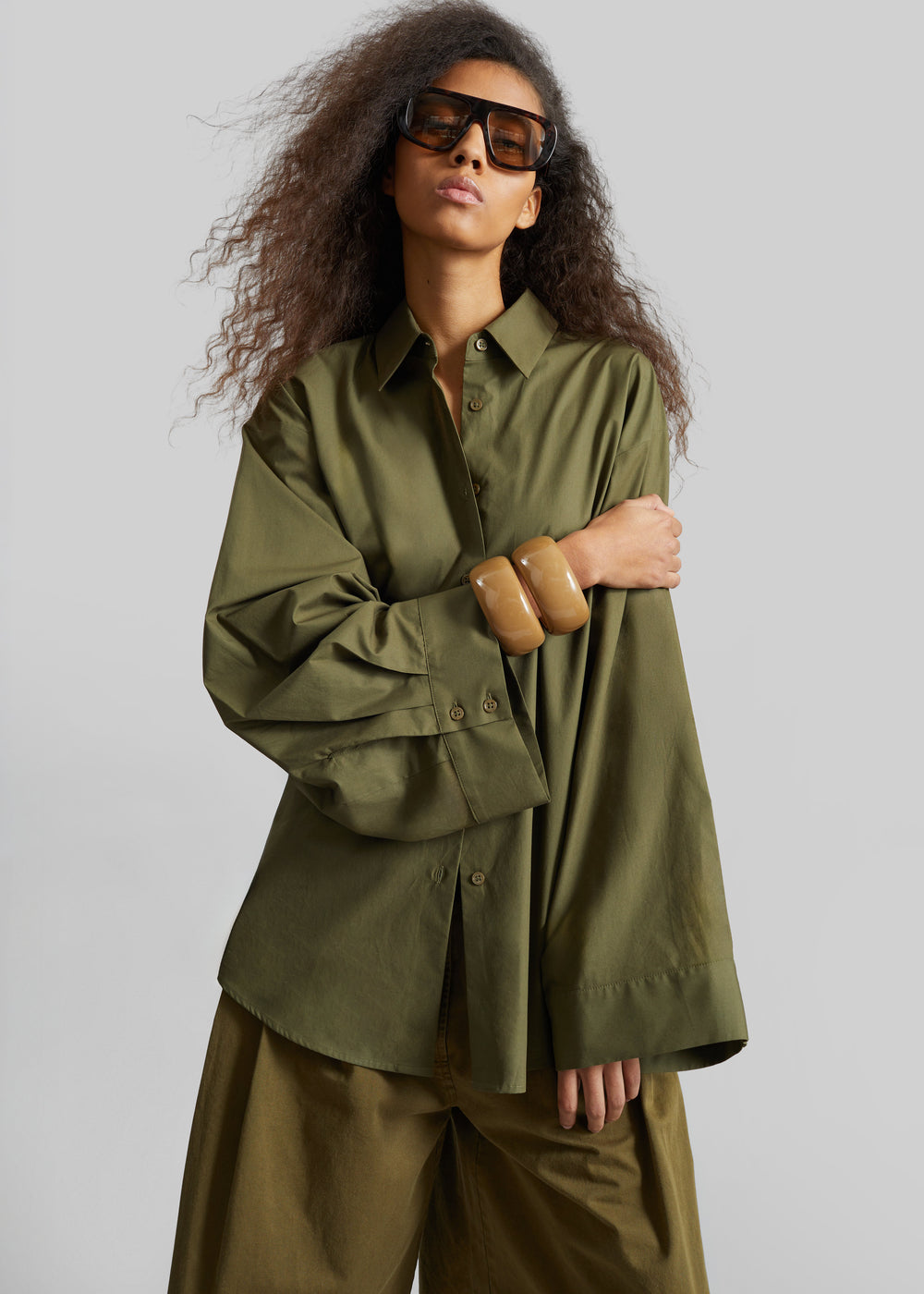 Tila Wide Sleeve Shirt - Olive - 1