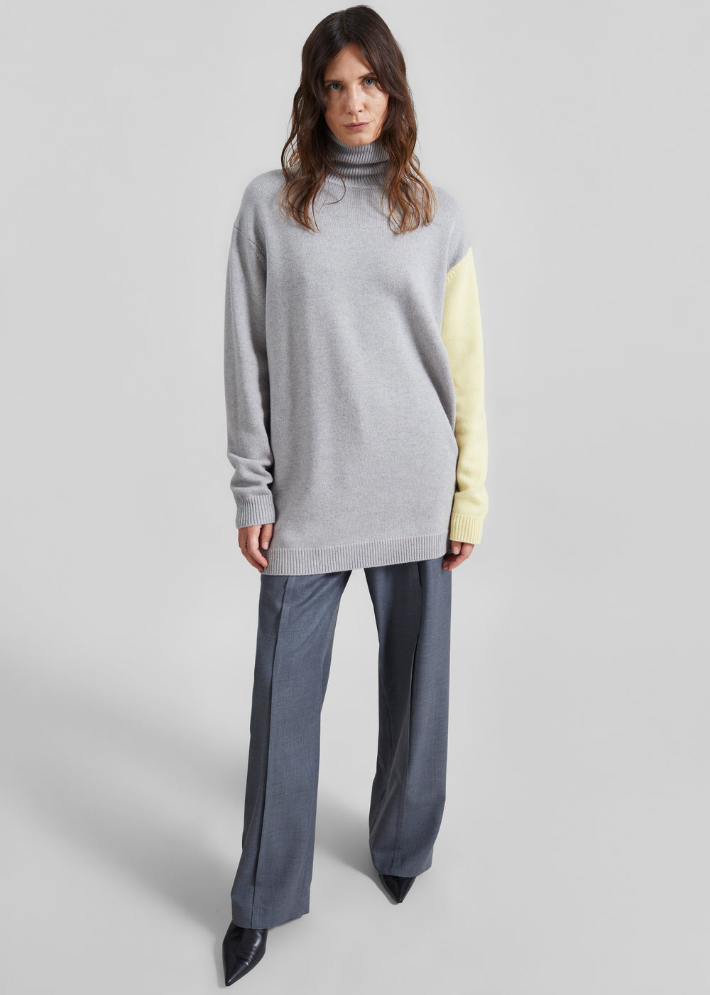 Tilda Bicolor Turtleneck Sweater Dress - Light Grey - 1