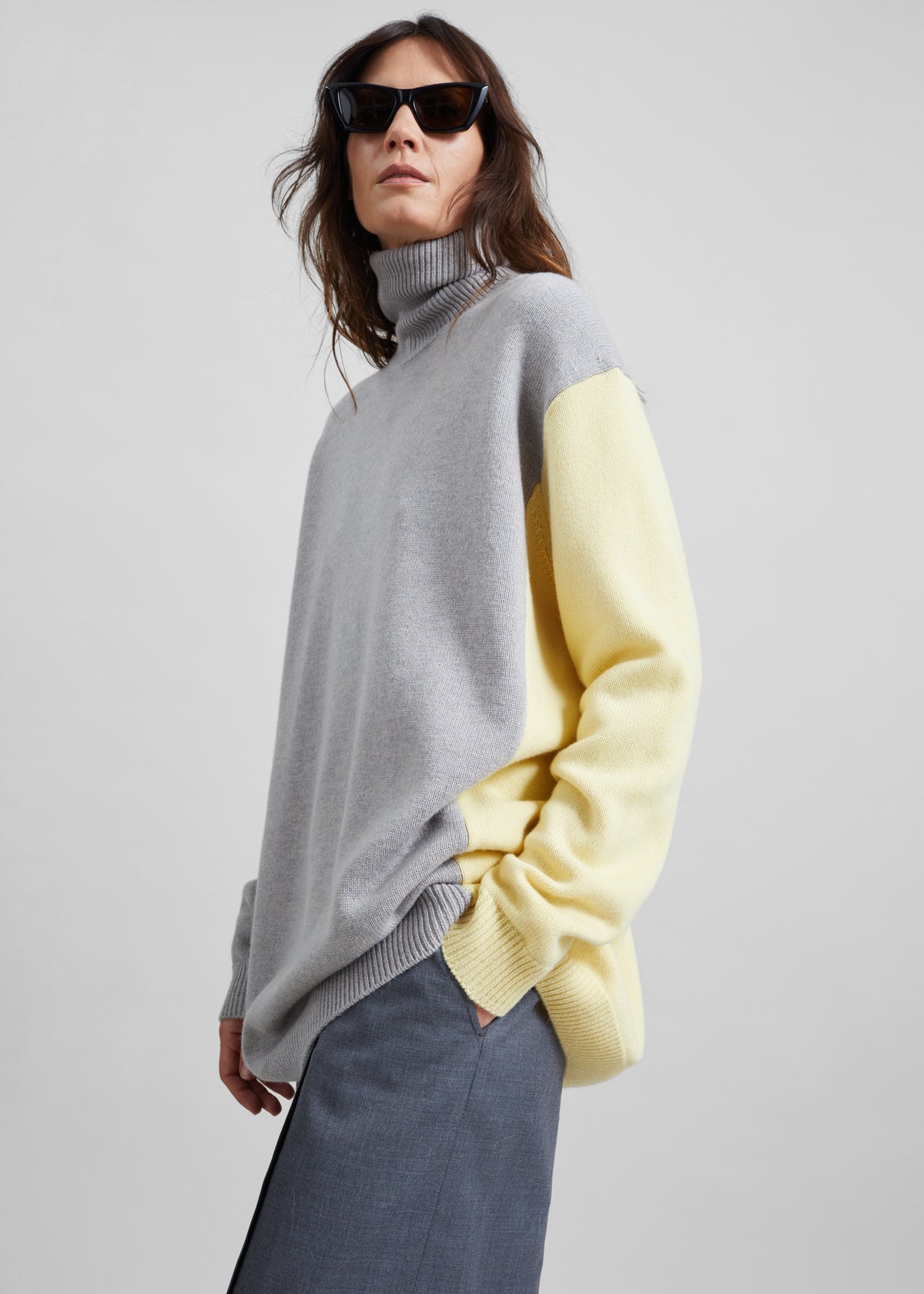 Tilda Bicolor Turtleneck Sweater Dress - Light Grey