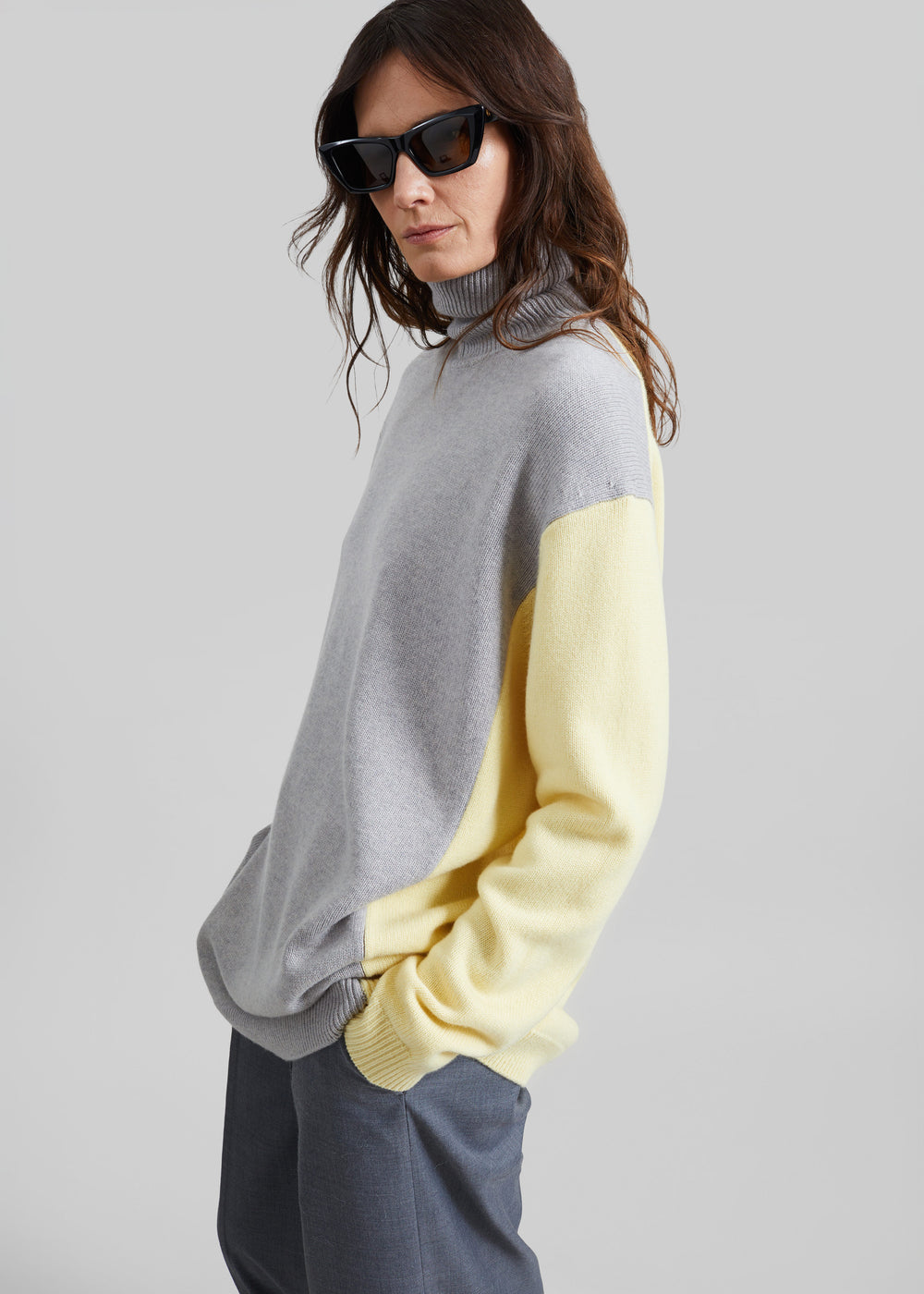 Tilda Bicolor Turtleneck Sweater Dress - Light Grey