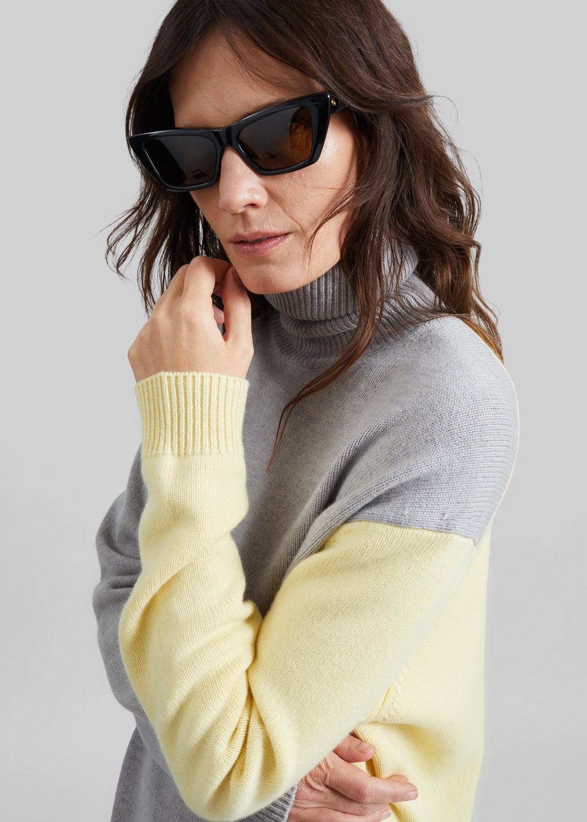 Tilda Bicolor Turtleneck Sweater Dress - Light Grey