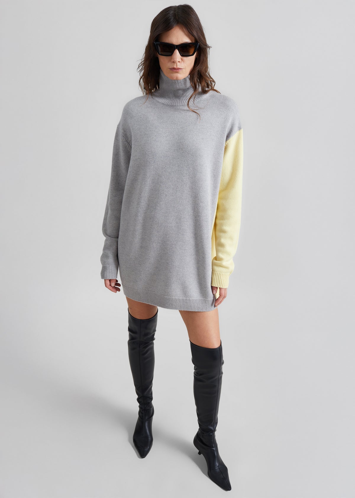 Tilda Bicolor Turtleneck Sweater Dress - Light Grey