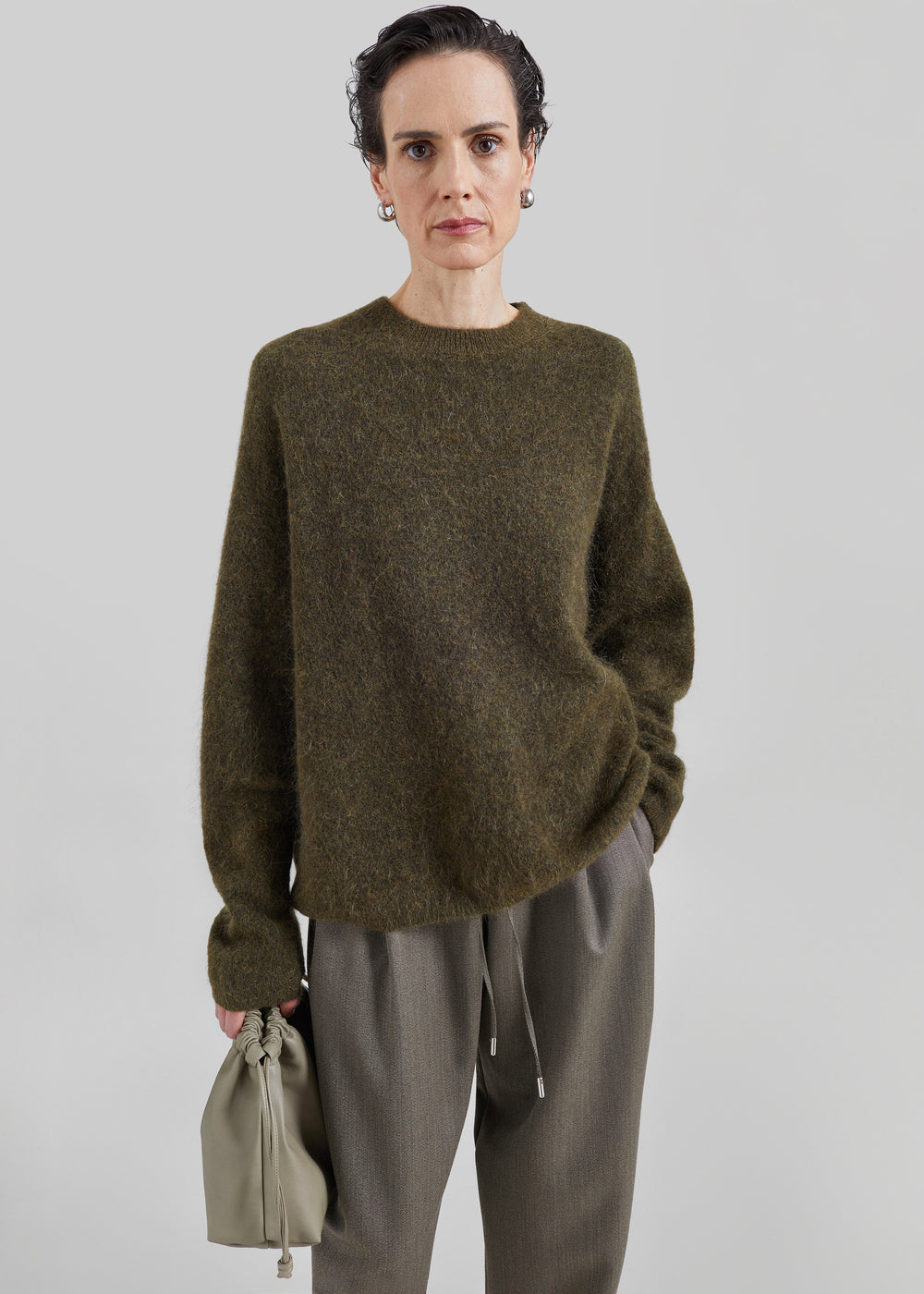 Timea Mohair Fuzzy Sweater - Dark Olive - 1