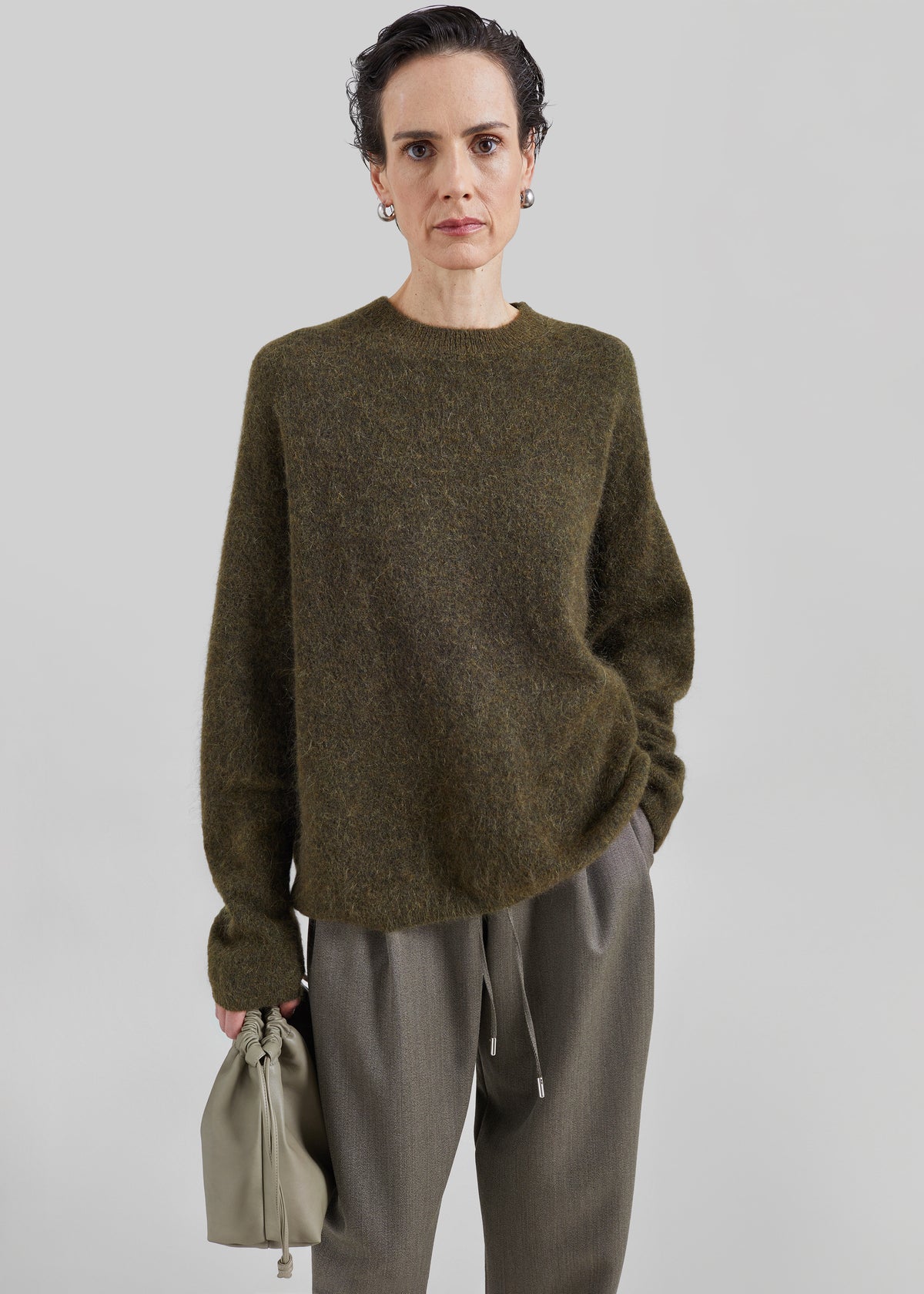 Timea Mohair Fuzzy Sweater - Dark Olive