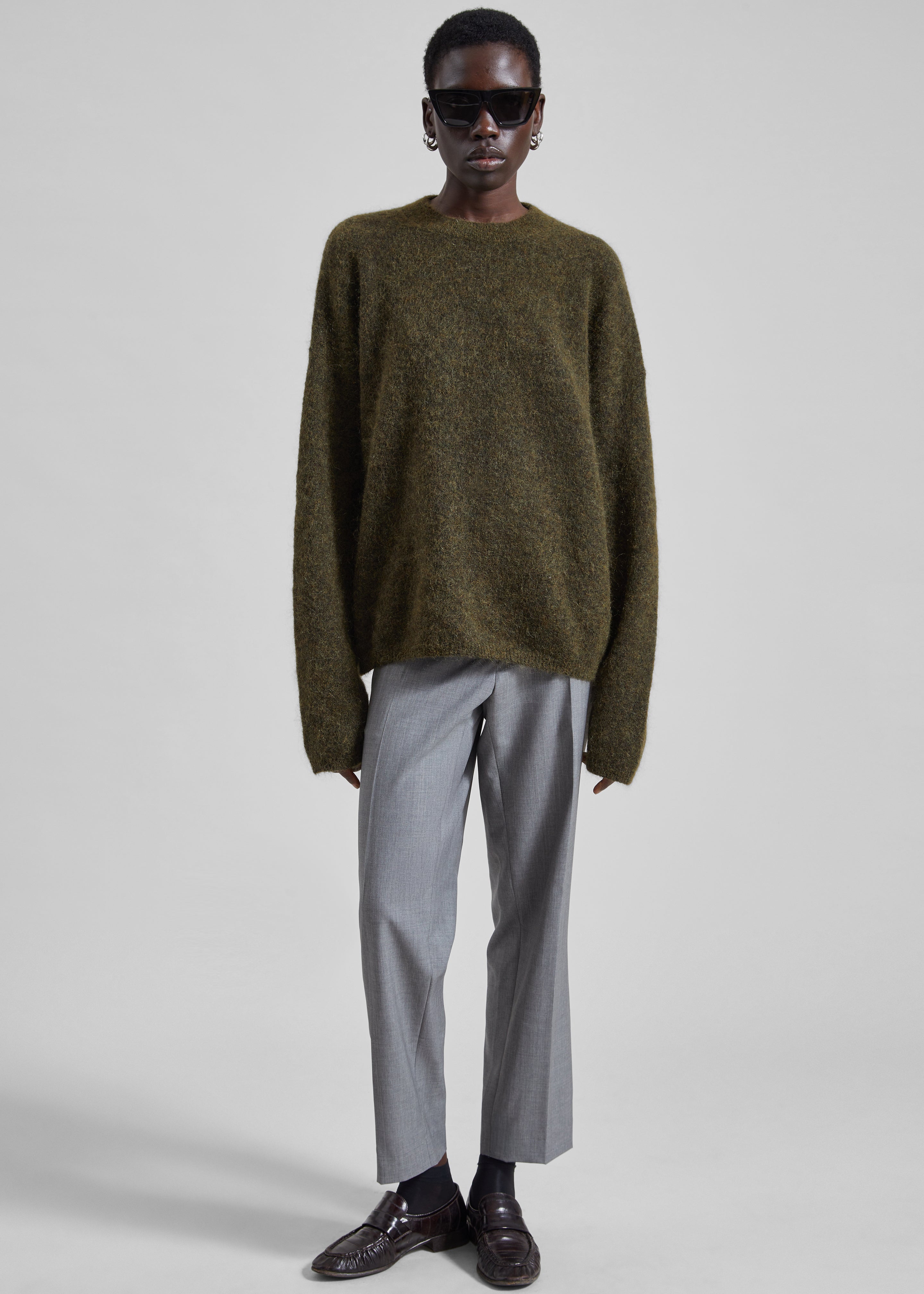 Timea Mohair Fuzzy Sweater - Dark Olive - 1
