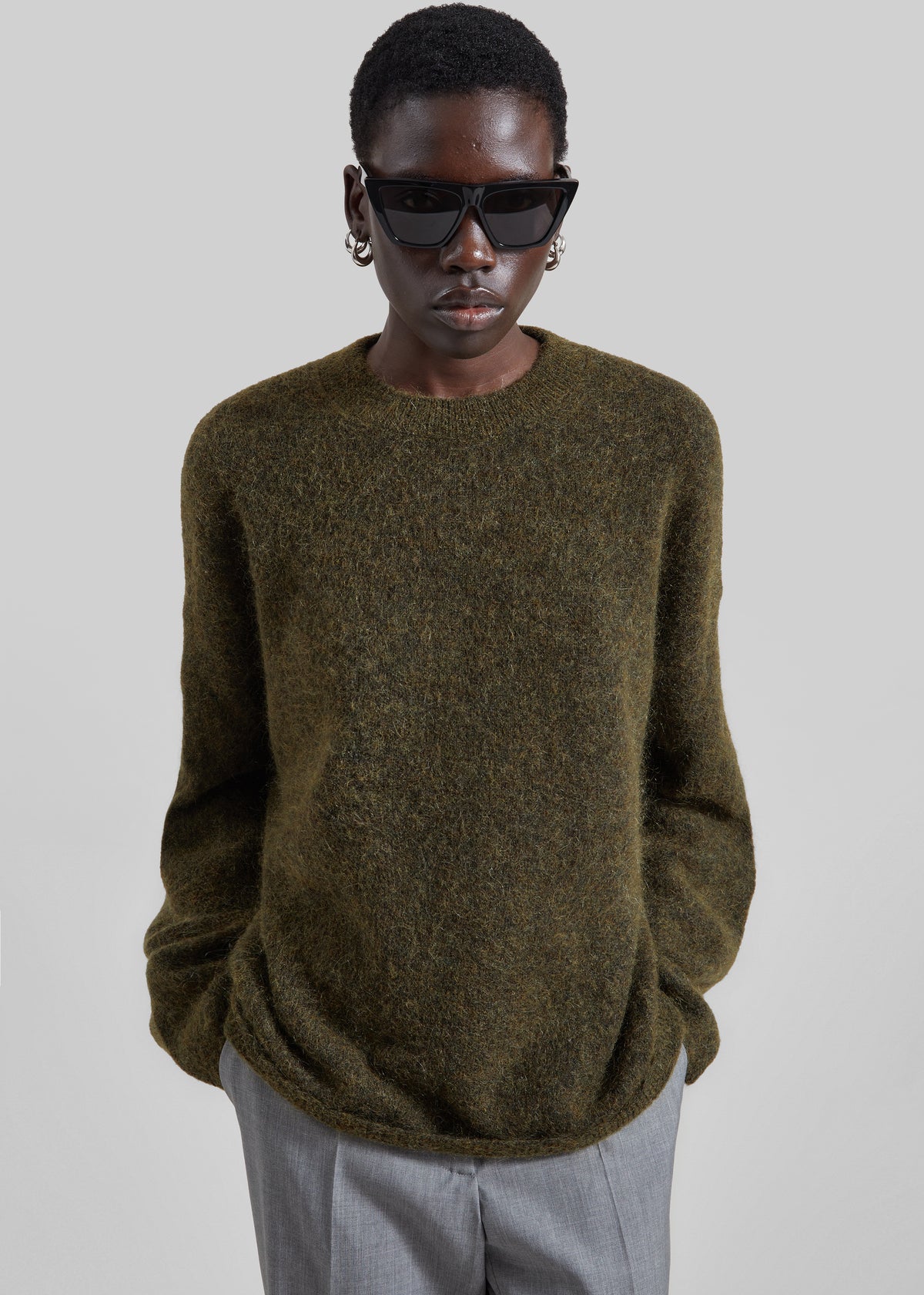 Timea Mohair Fuzzy Sweater - Dark Olive - 4