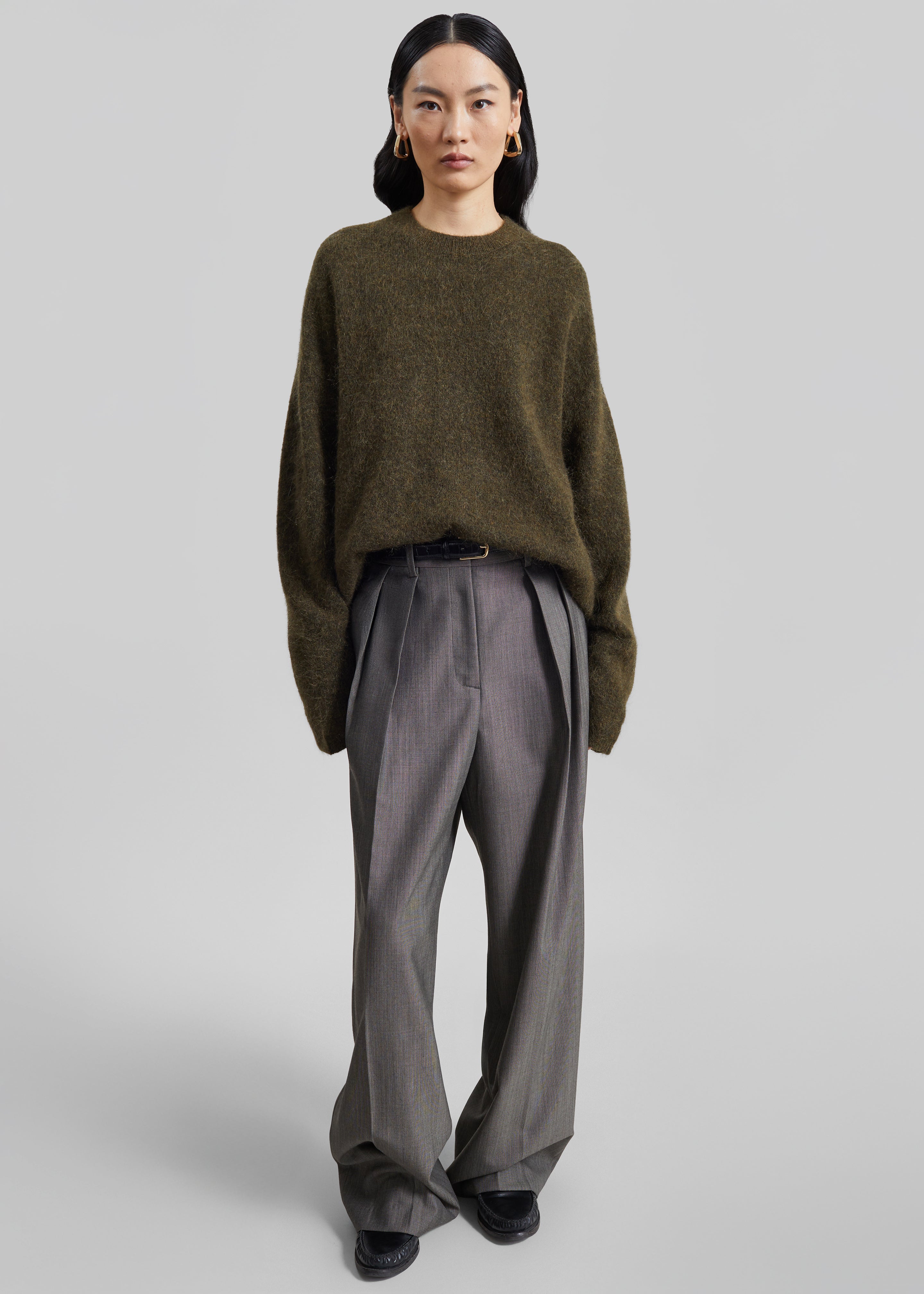 Timea Mohair Fuzzy Sweater - Dark Olive - 5