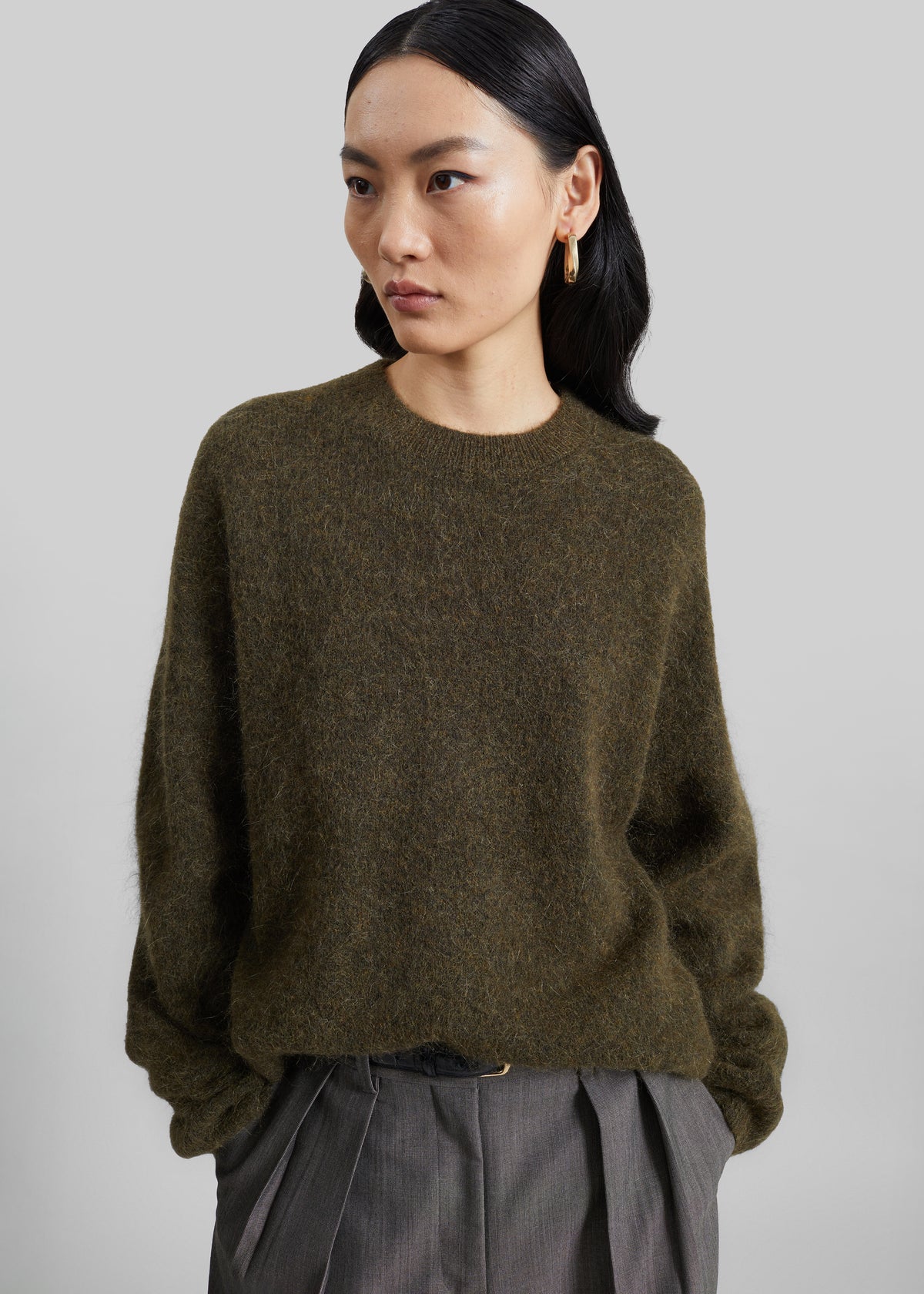 Timea Mohair Fuzzy Sweater - Dark Olive - 6
