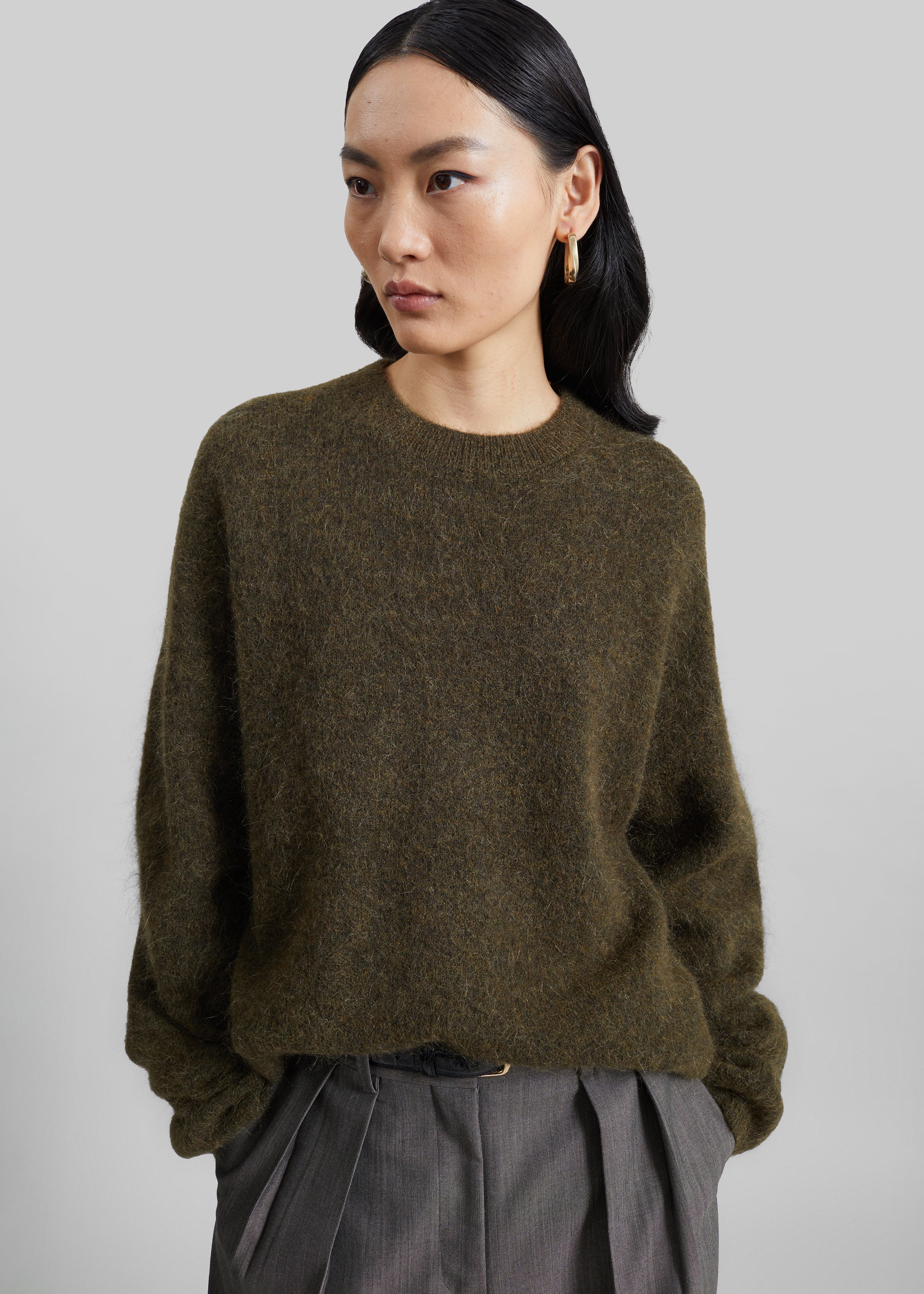Timea Mohair Fuzzy Sweater - Dark Olive - 6