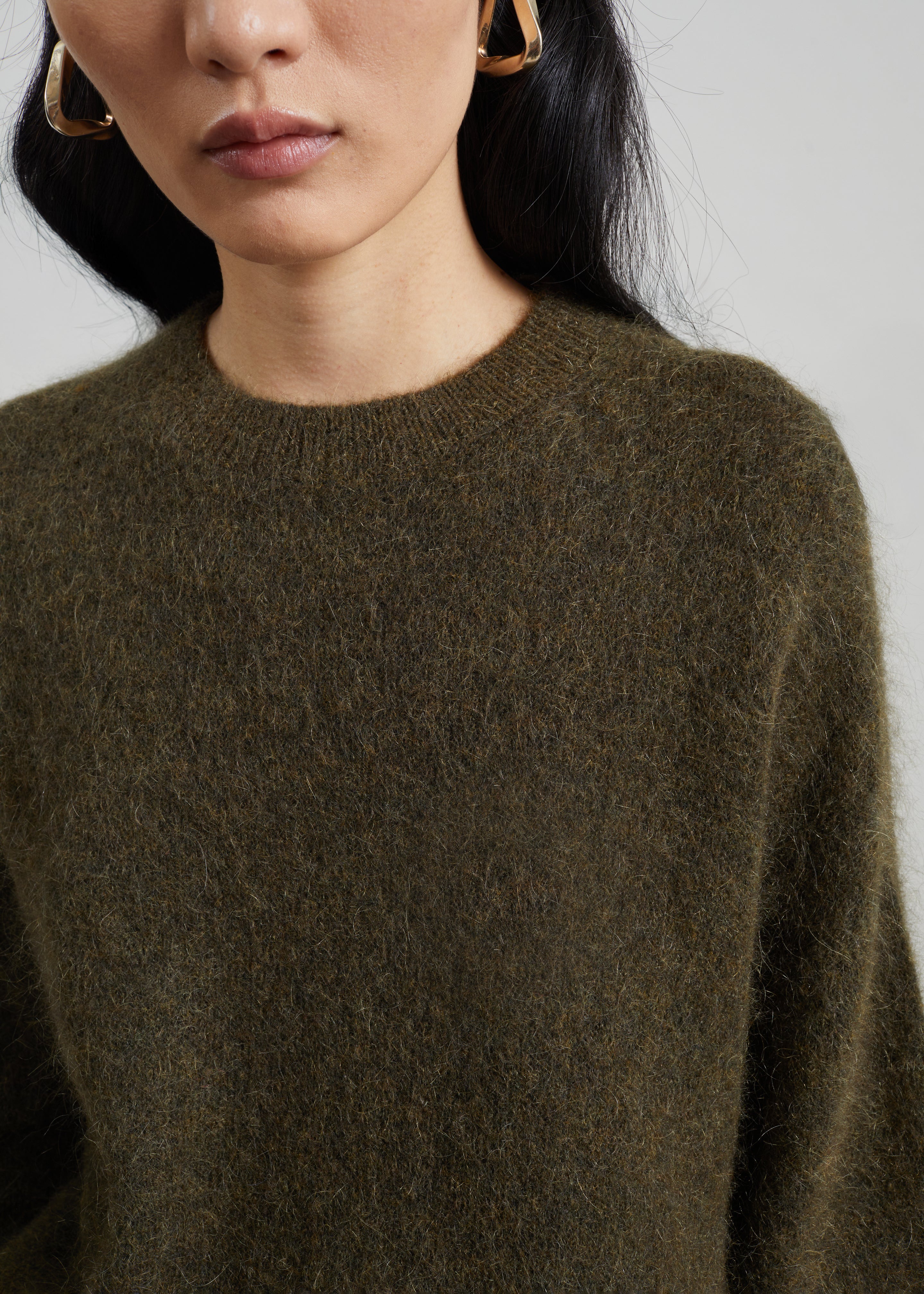 Timea Mohair Fuzzy Sweater - Dark Olive - 7