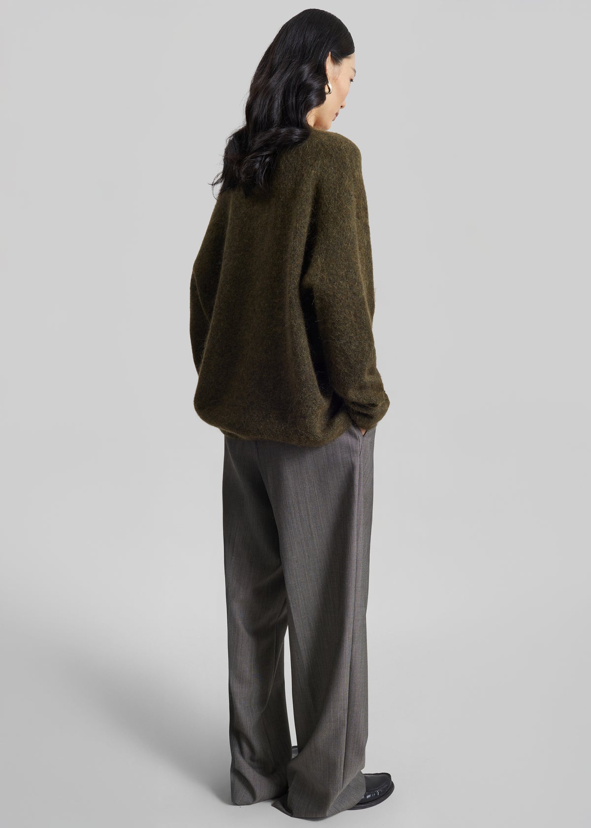 Timea Mohair Fuzzy Sweater - Dark Olive - 9