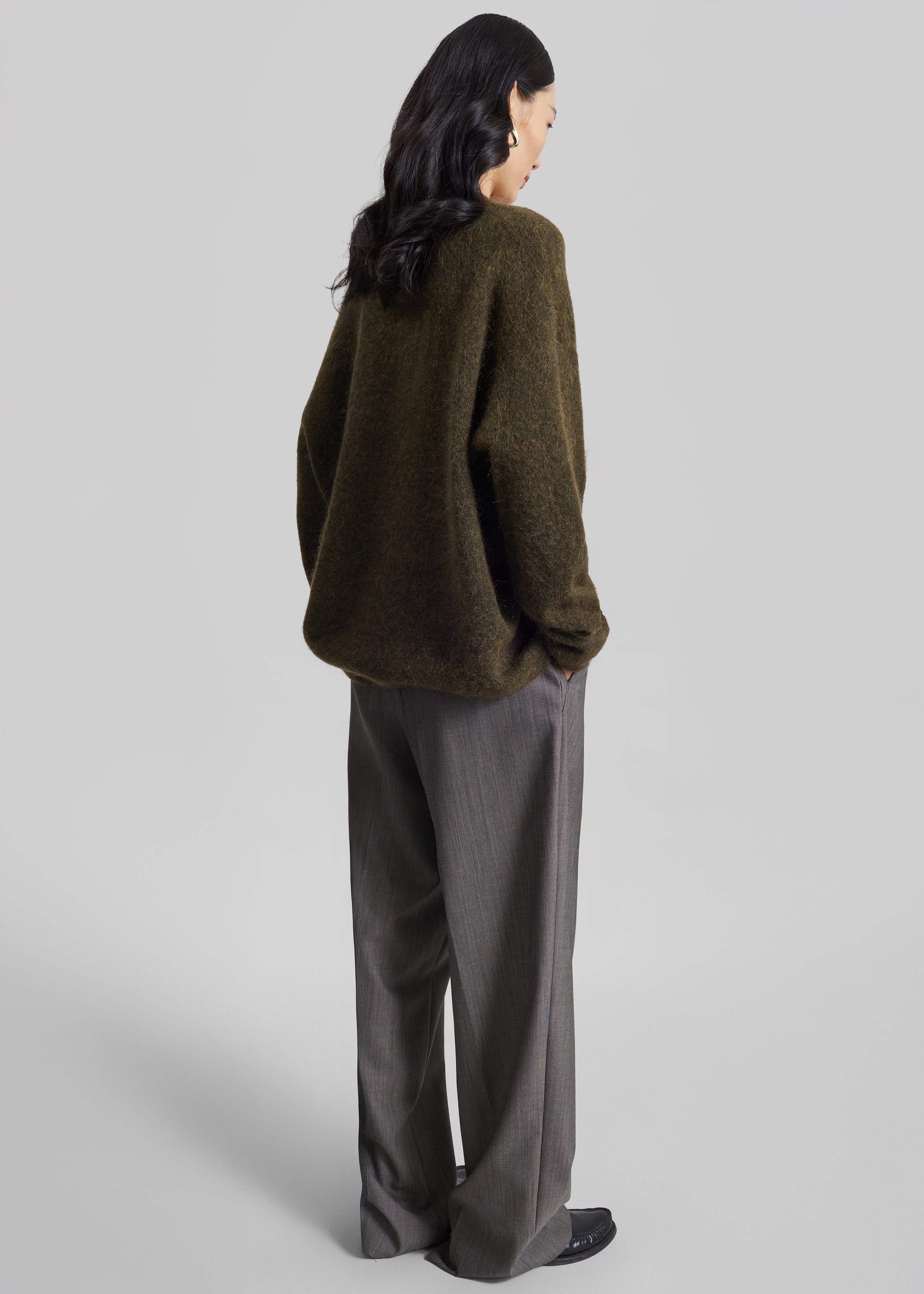 Timea Mohair Fuzzy Sweater - Dark Olive - 9