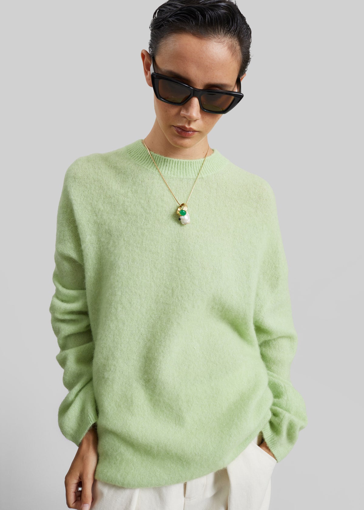 Timea Mohair Fuzzy Sweater - Lime - 1