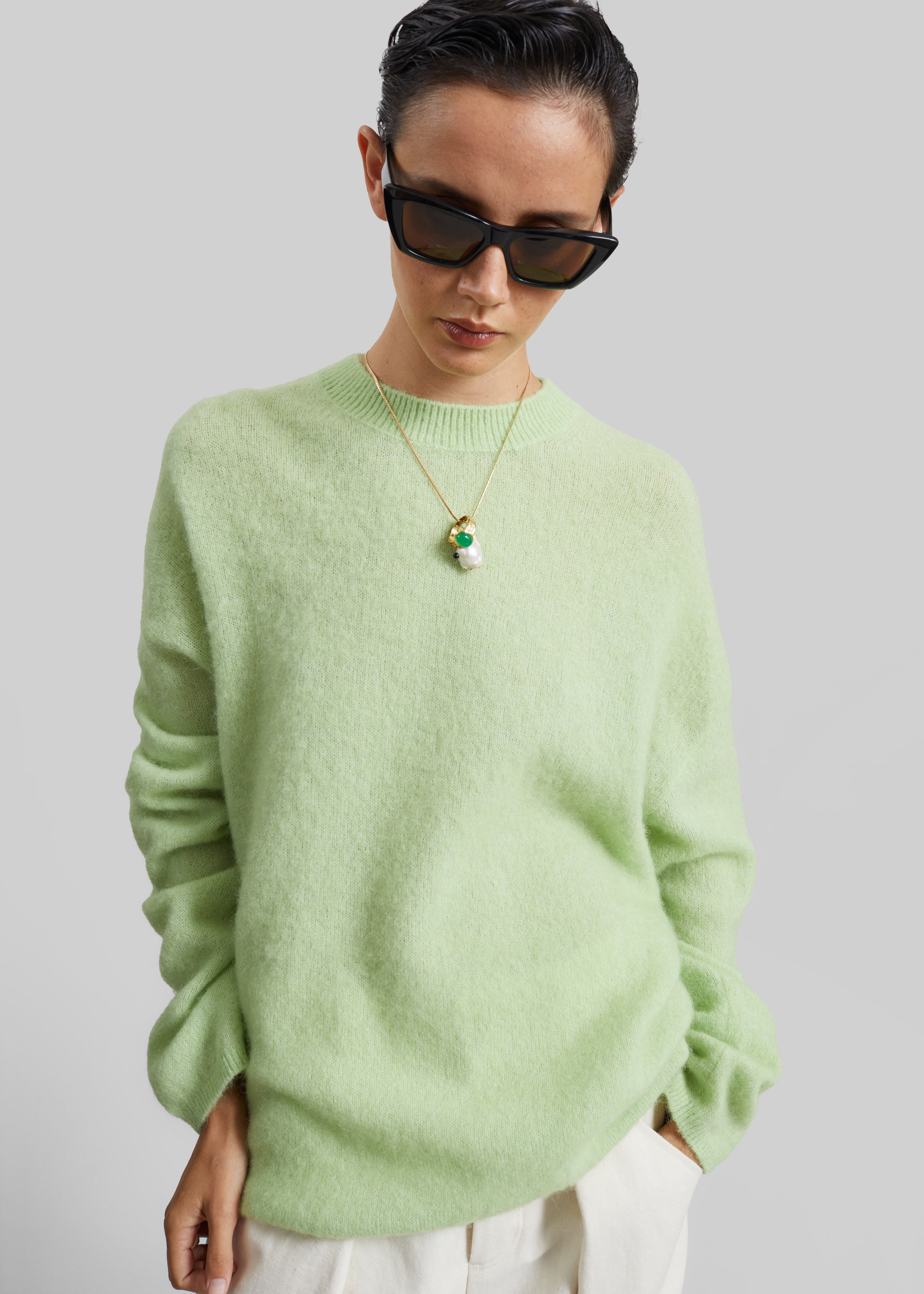 Timea Mohair Fuzzy Sweater - Lime - 1
