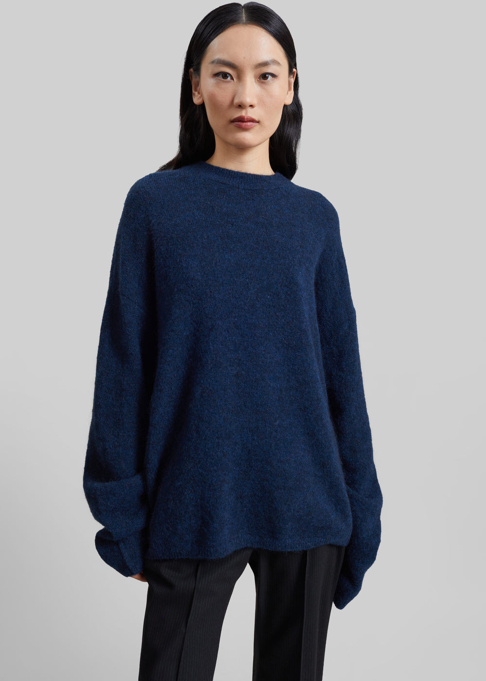 Timea Mohair Fuzzy Sweater - Navy