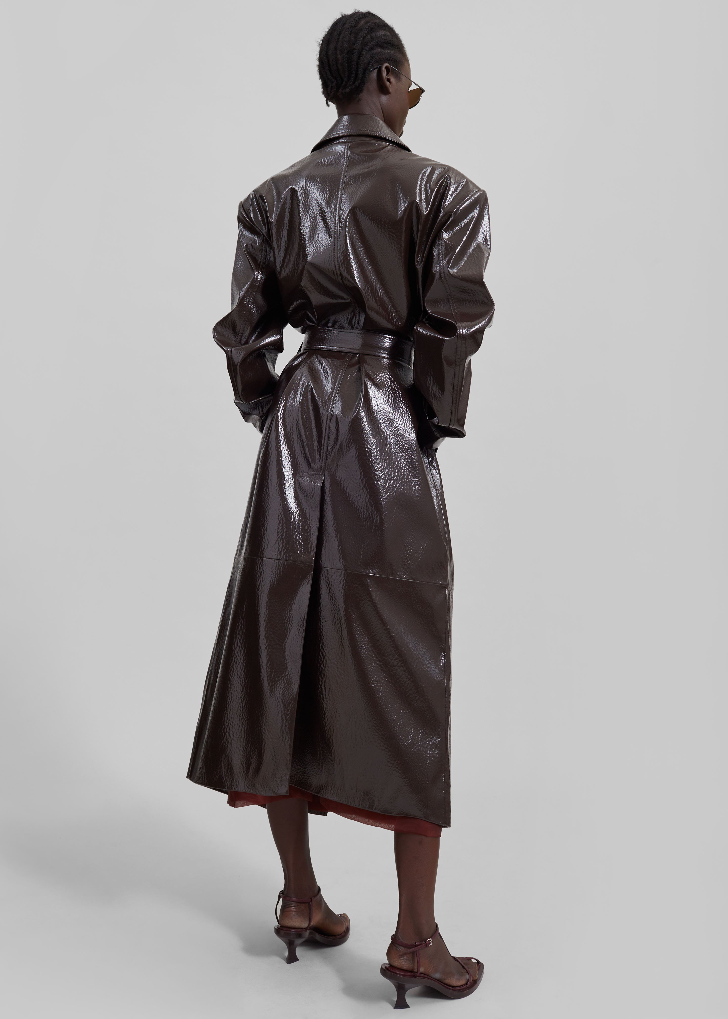 Tina Crackled Faux Leather Trench Coat - Brown - 11